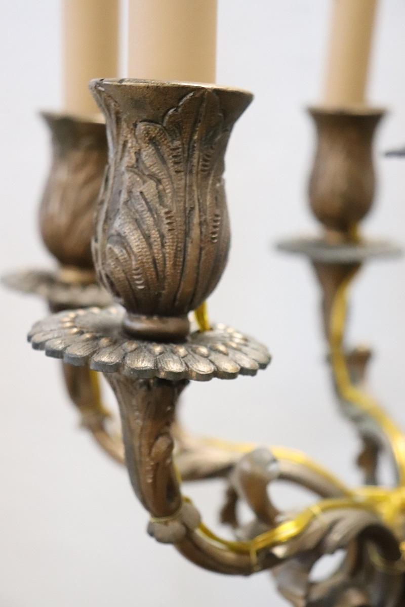 Coppia di candelabri o lampade da tavolo antichi in bronzo con sette luci in vendita 11