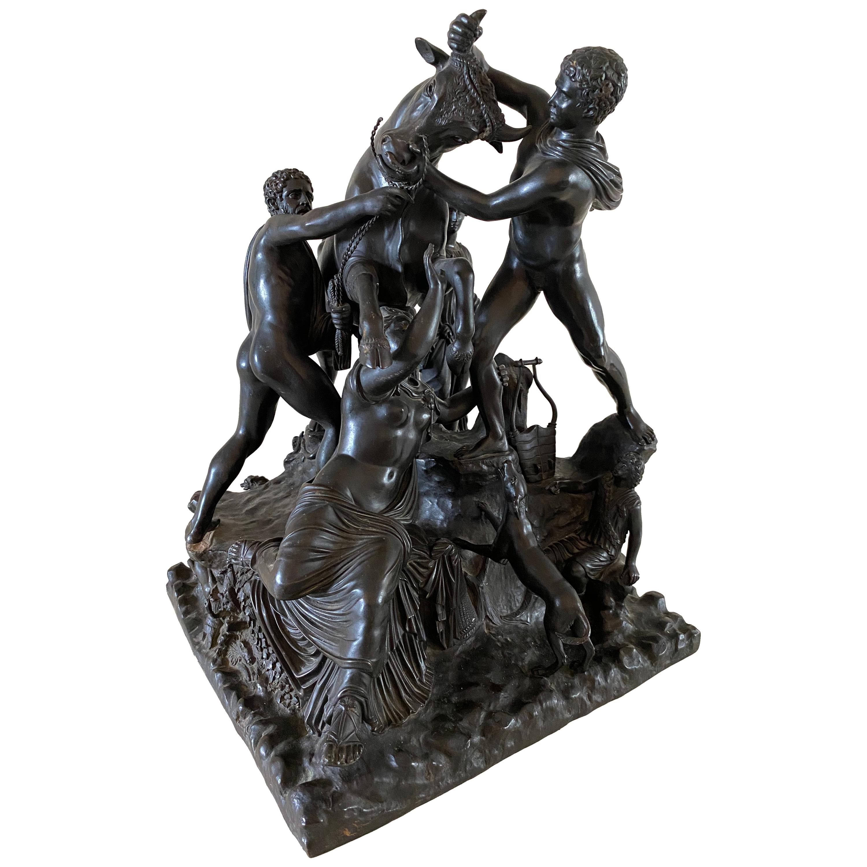 Italian Bronze Sculpture Group of the Farnese Bull, 19th Century For Sale