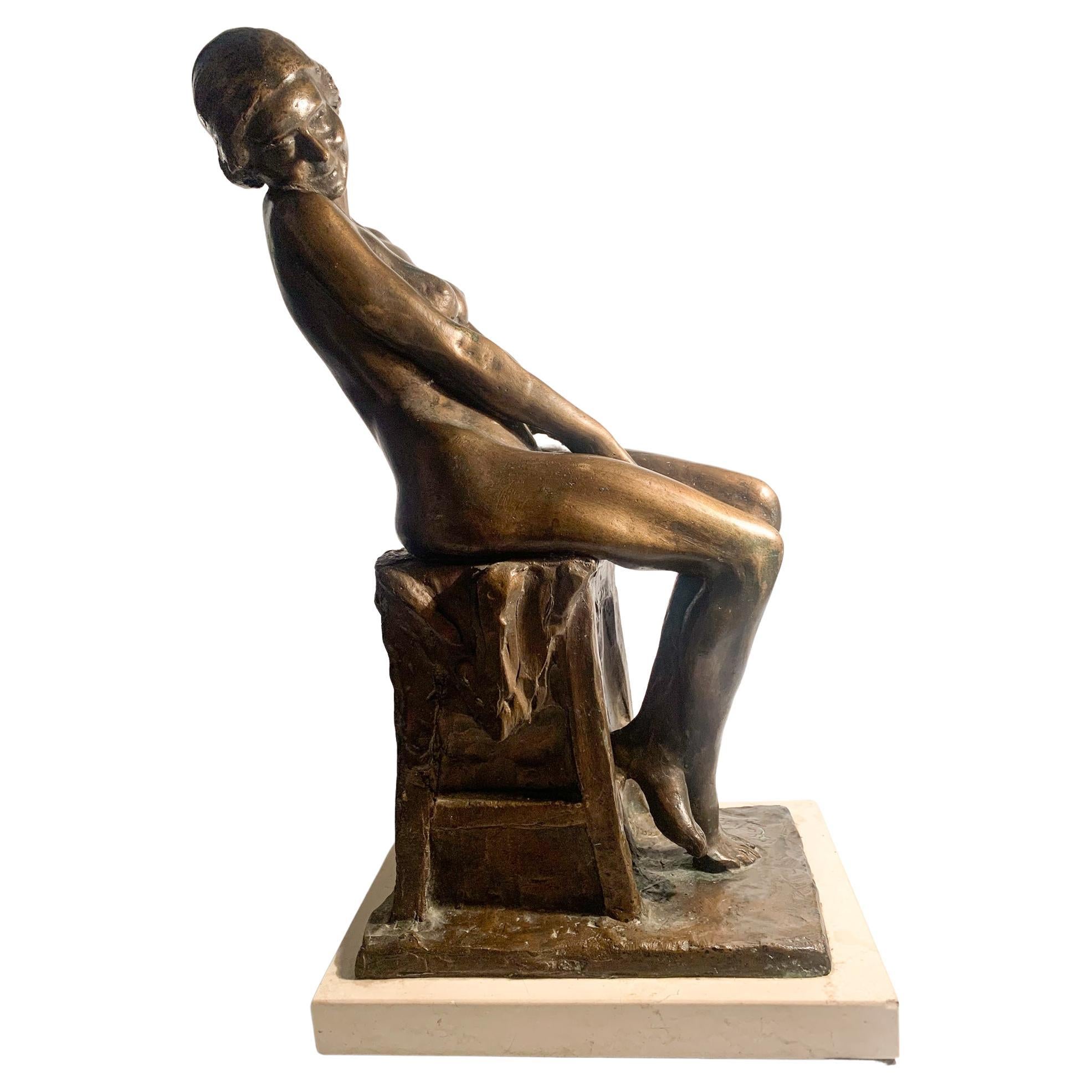 Italian Bronze Sculpture of a Nude Woman by Aurelio Capsoni, Early 1900 For Sale