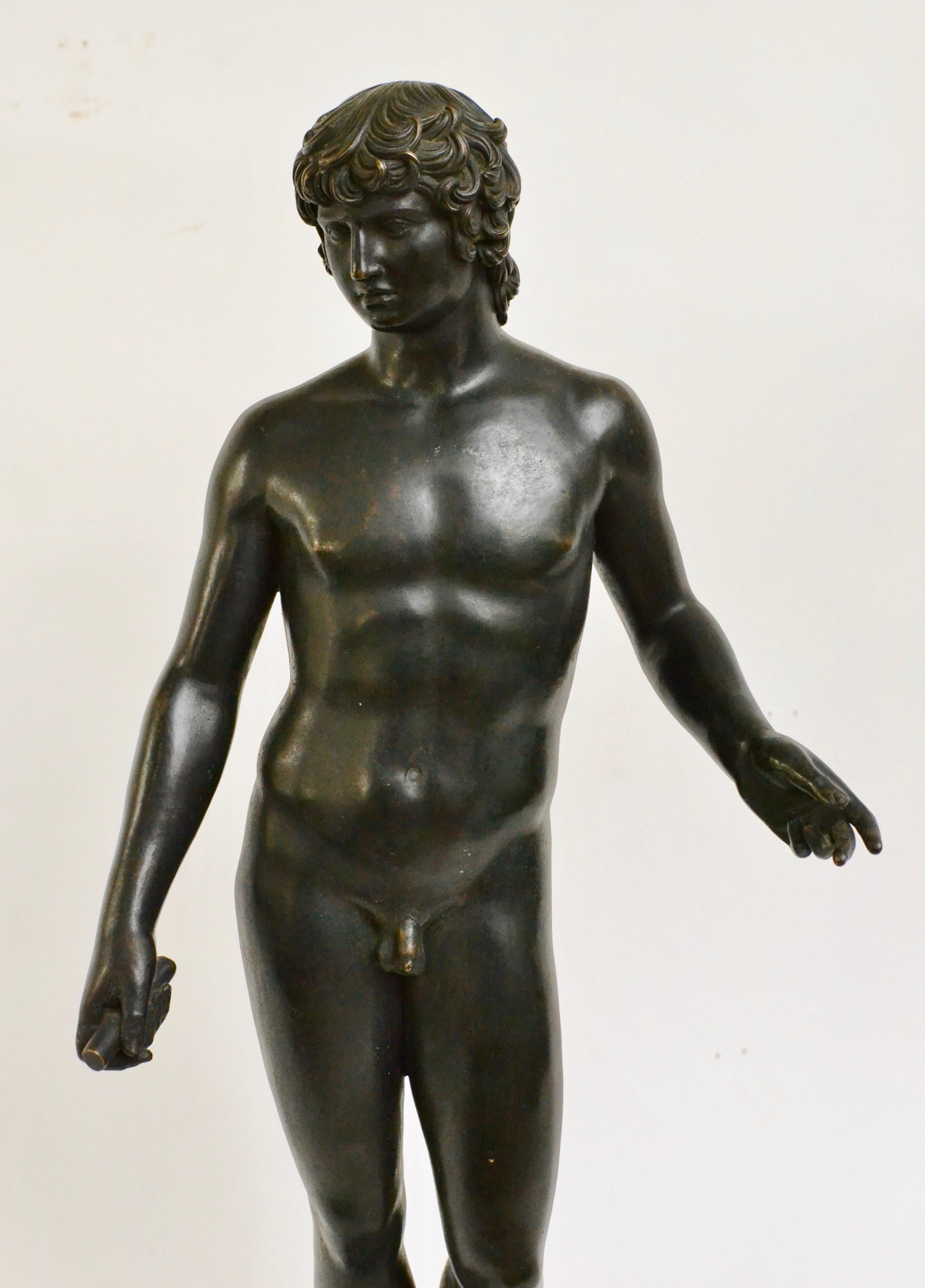 Patinated Italian Bronze Sculpture of Antinous Farnese, 19th Century