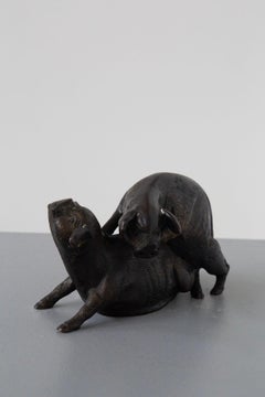 Italian Bronze sculpture: Two Pigs, bronze artist 20th century