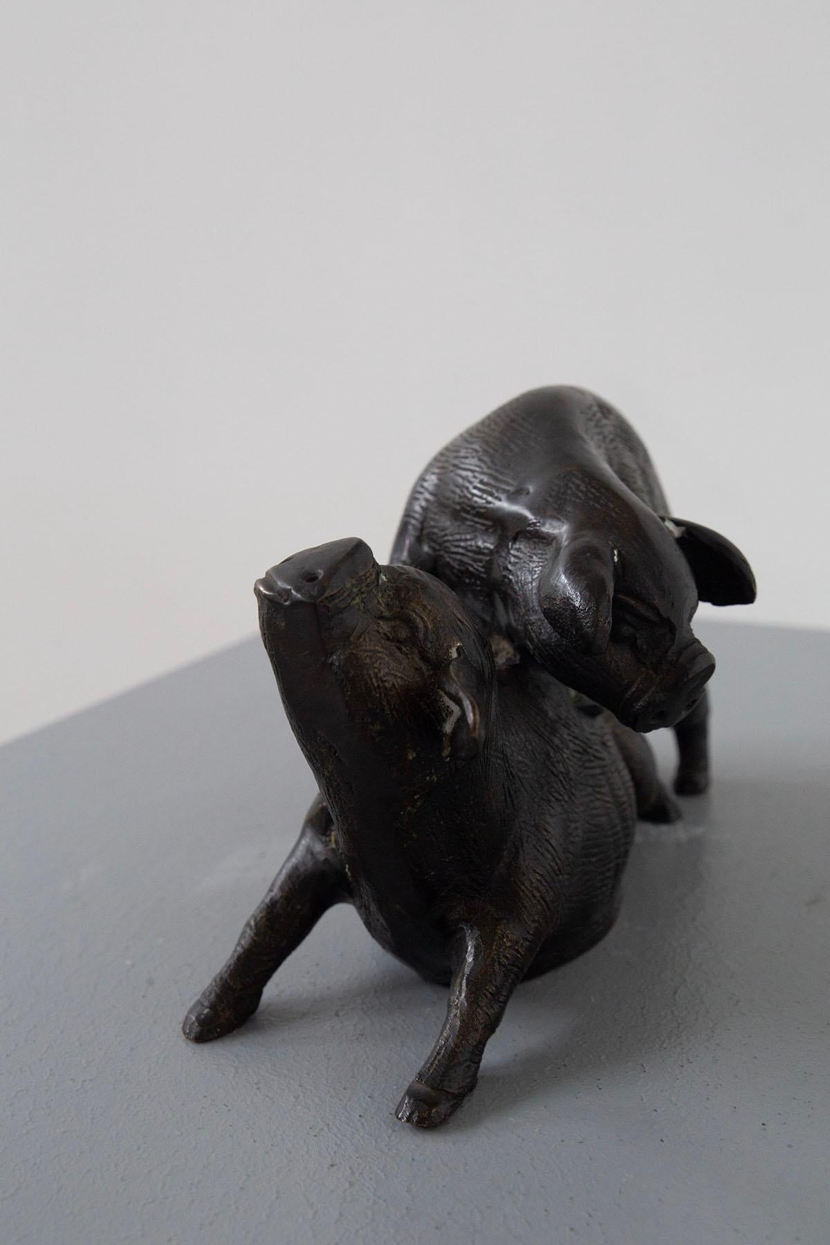 Early 20th Century Italian Bronze sculpture: Two Pigs, bronze artist 20th century For Sale