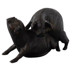 Italian Bronze sculpture: Two Pigs, bronze artist 20th century