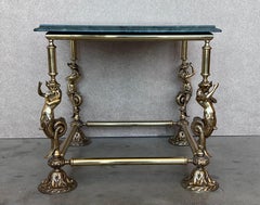 Italian Bronze Square Side Table with Green Marble Top, circa 1845