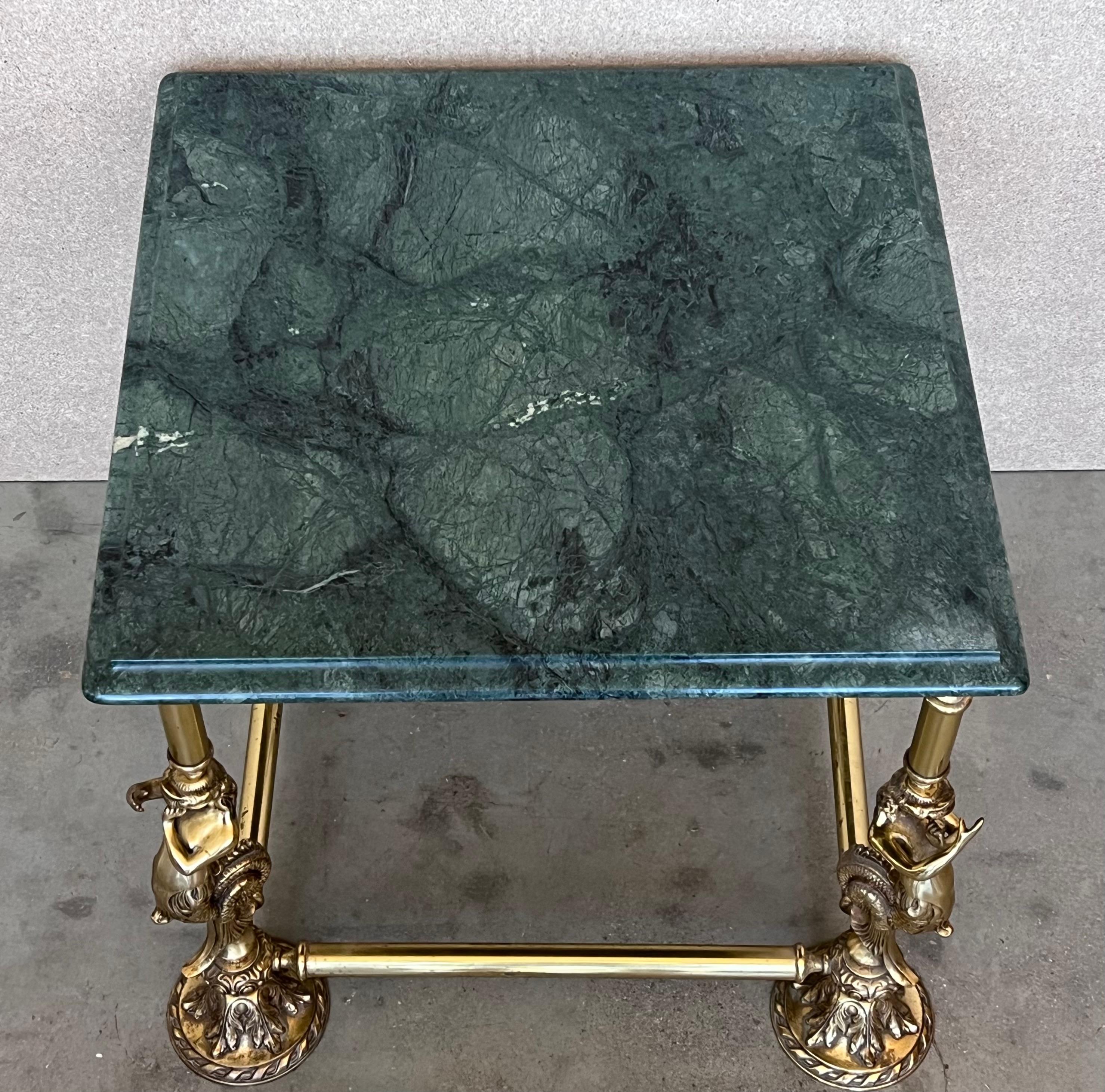 Italian Bronze Square Side Table with Green Marble Top, circa 1845 In Good Condition For Sale In Miami, FL