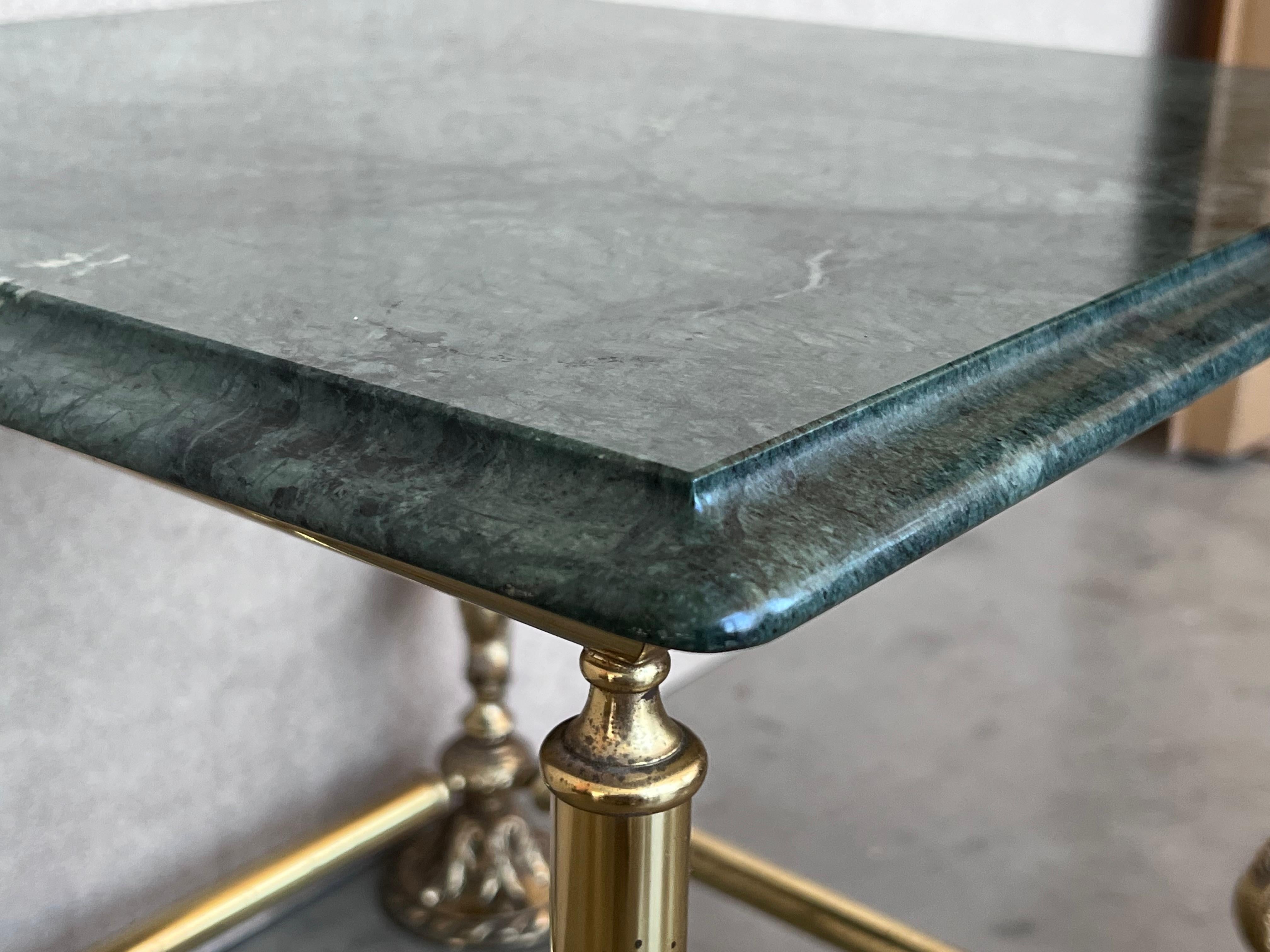 Mid-19th Century Italian Bronze Square Side Table with Green Marble Top, circa 1845 For Sale