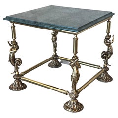 Italian Bronze Square Side Table with Green Marble Top, circa 1845
