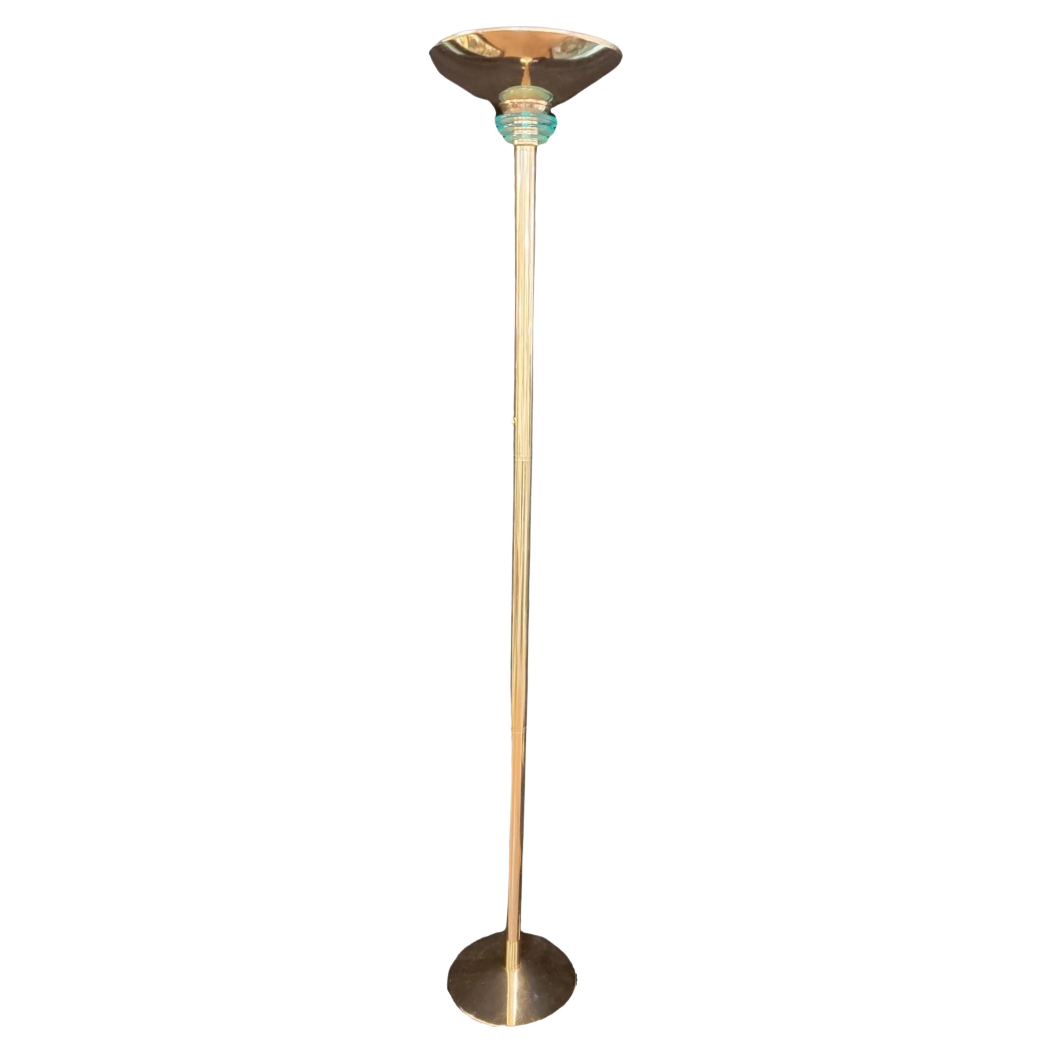 Lampadaire italien sur pied en bronze avec anneaux en verre en vente