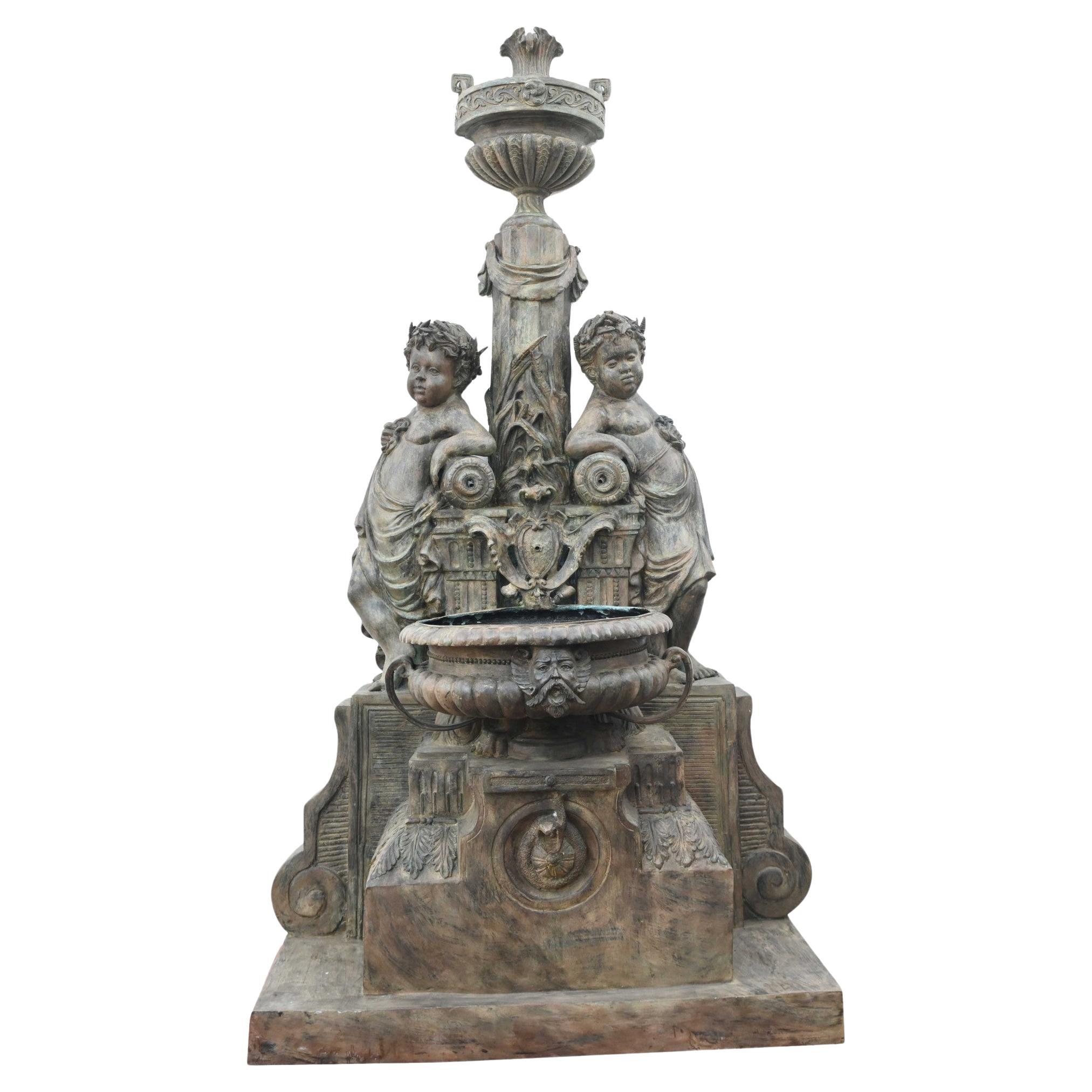 Italian Bronze Wall Fountain Cherub Classical Garden Water Feature
