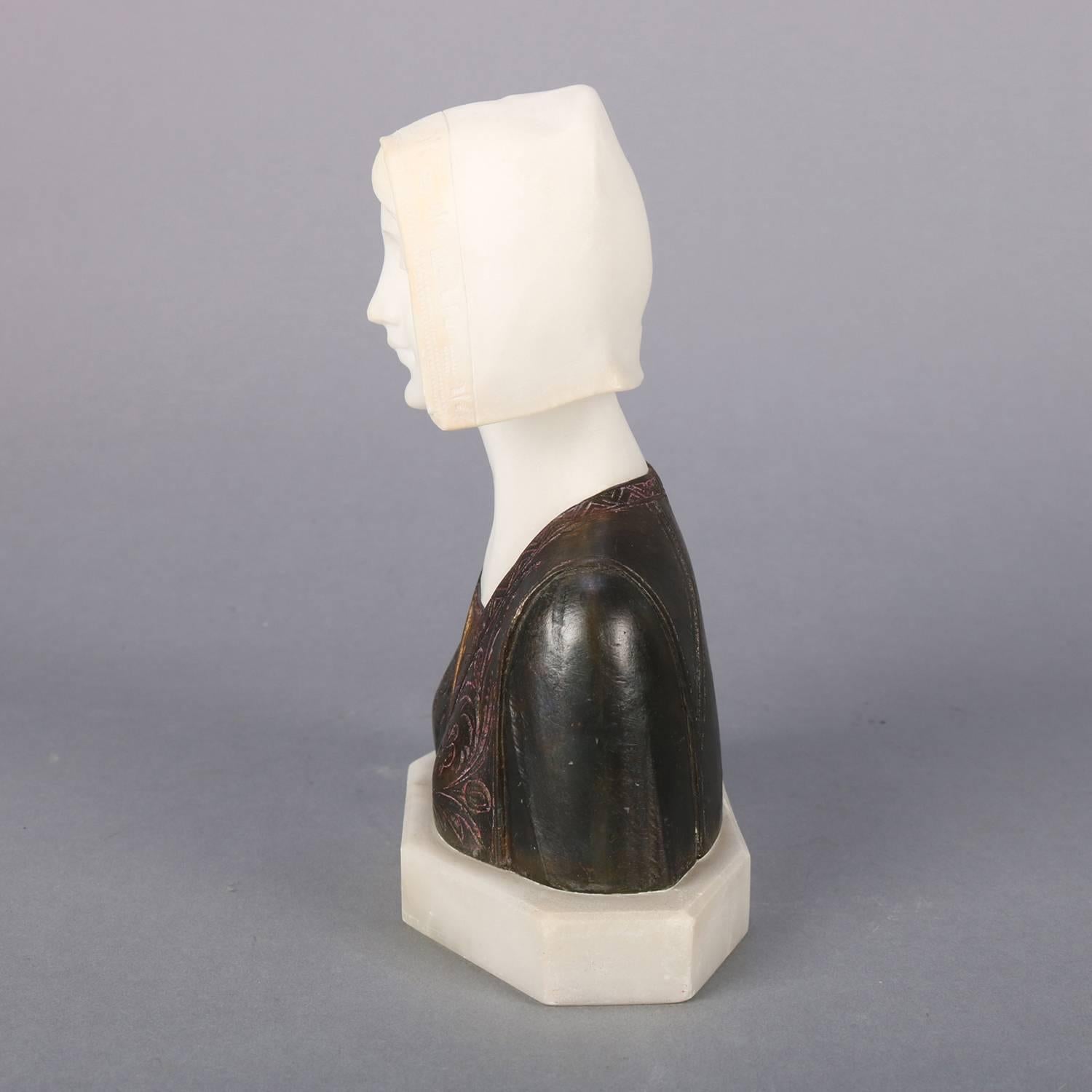 Italienische Bronze- und Alabasterporträt-Skulptur Dante's Beatrice, signiert 4