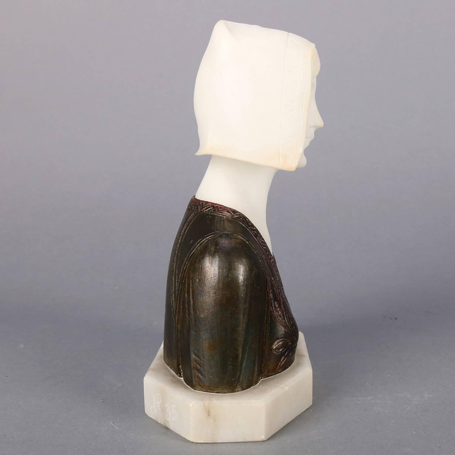Italienische Bronze- und Alabasterporträt-Skulptur Dante's Beatrice, signiert 6