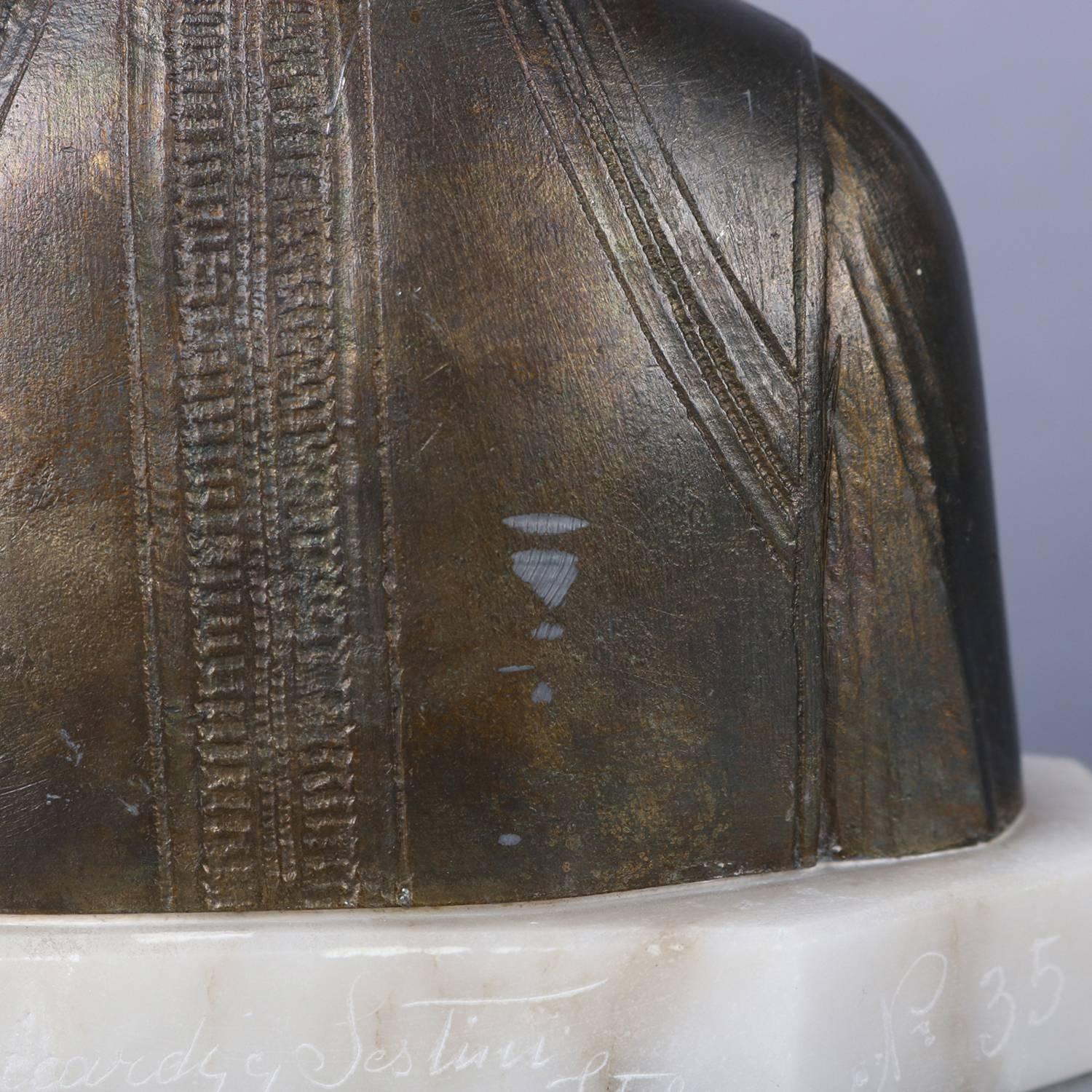 Italienische Bronze- und Alabasterporträt-Skulptur Dante's Beatrice, signiert 9