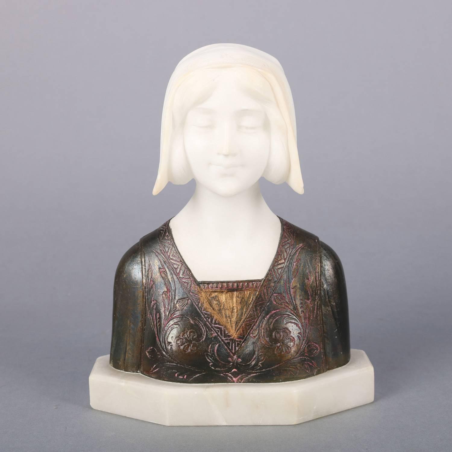 Italienische Bronze- und Alabasterporträt-Skulptur Dante's Beatrice, signiert 10