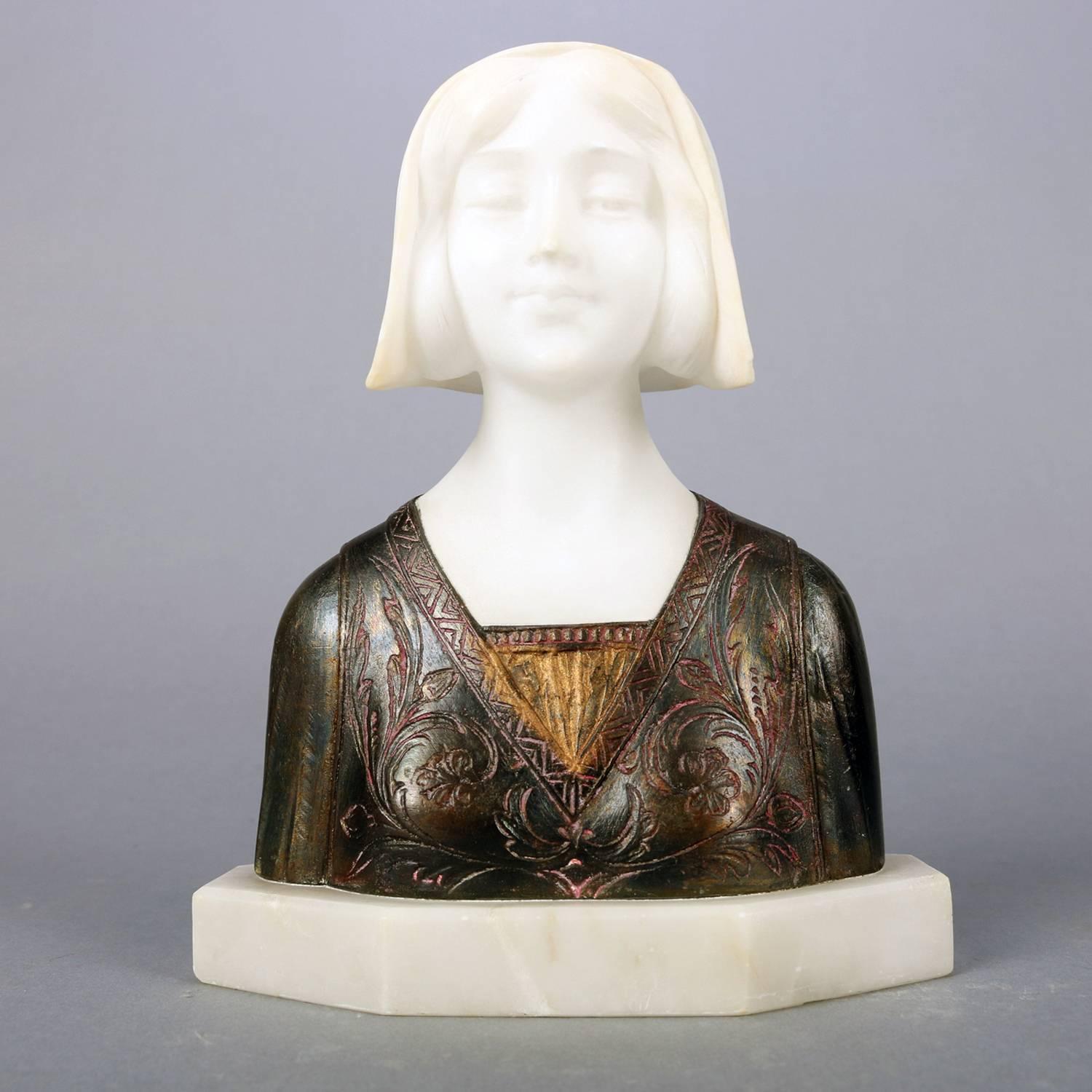 Italienische Bronze- und Alabasterporträt-Skulptur Dante's Beatrice, signiert (19. Jahrhundert)