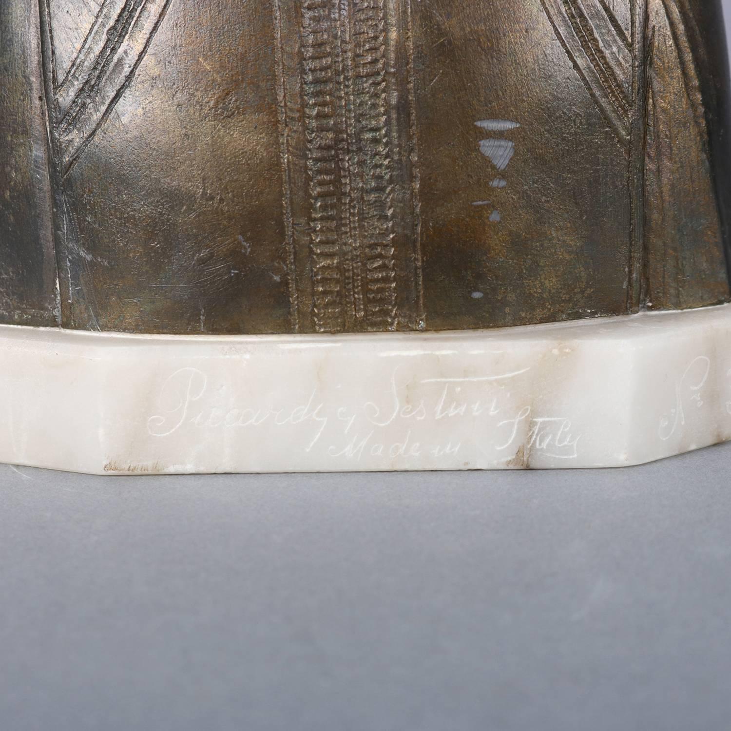 Italienische Bronze- und Alabasterporträt-Skulptur Dante's Beatrice, signiert (Metall)