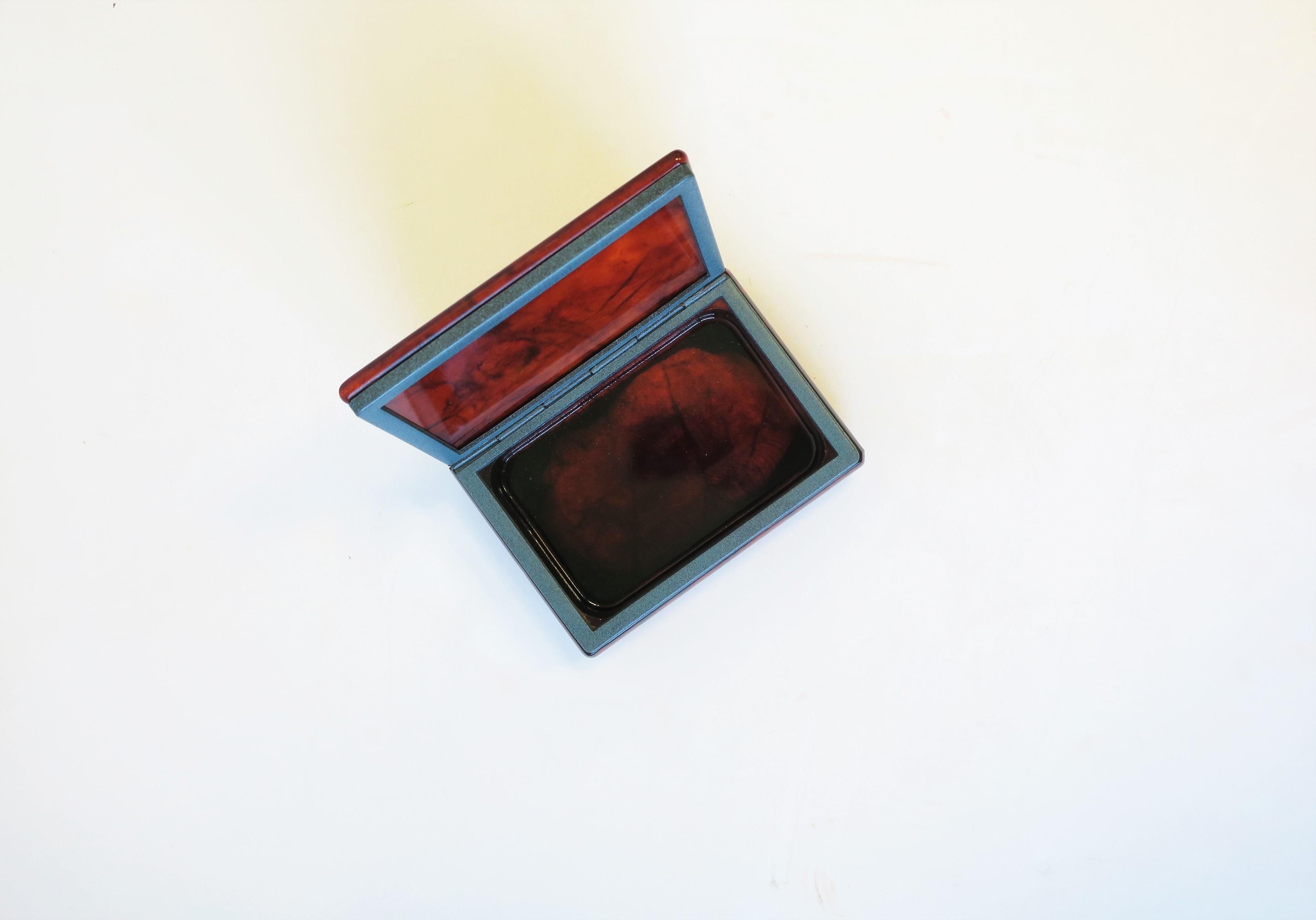 Albâtre Boîte à bijoux ou de bureau italienne en marbre marron et albâtre bleu en vente