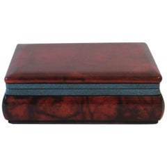 Retro Italian Brown and Blue Alabaster Marble Jewelry or Desk Box