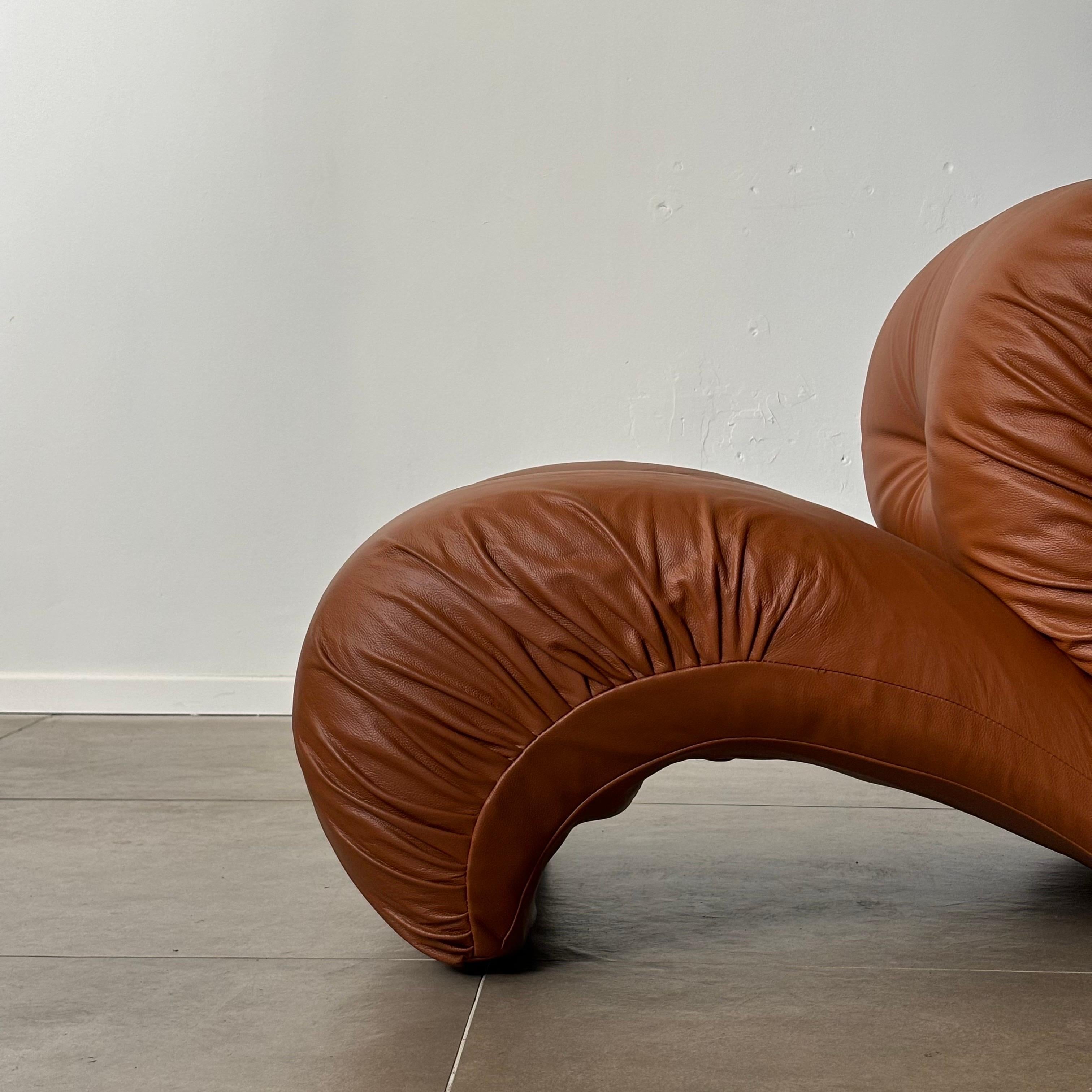 Italian brown aniline leather lounge chair, 1970s 5