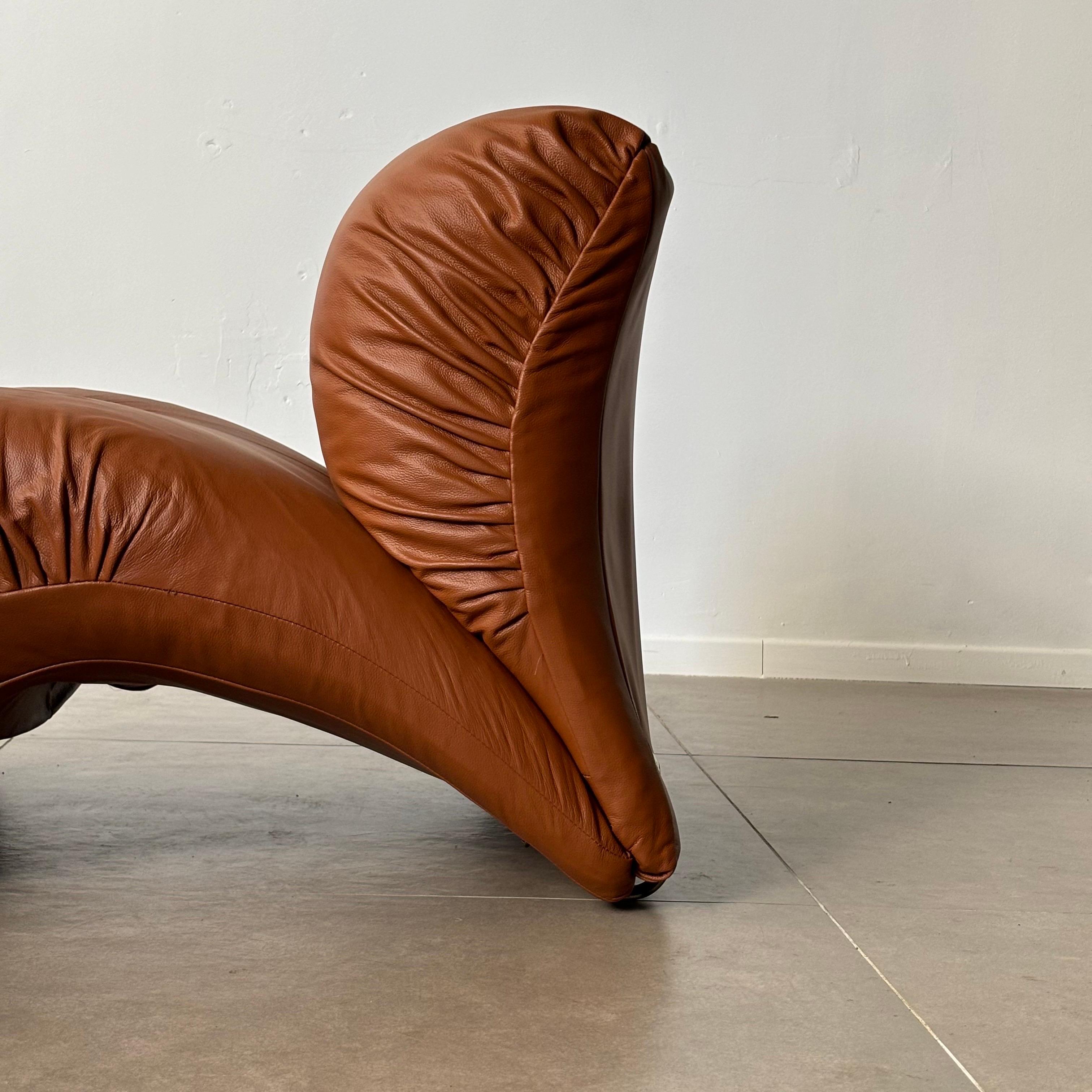 Italian brown aniline leather lounge chair, 1970s 6