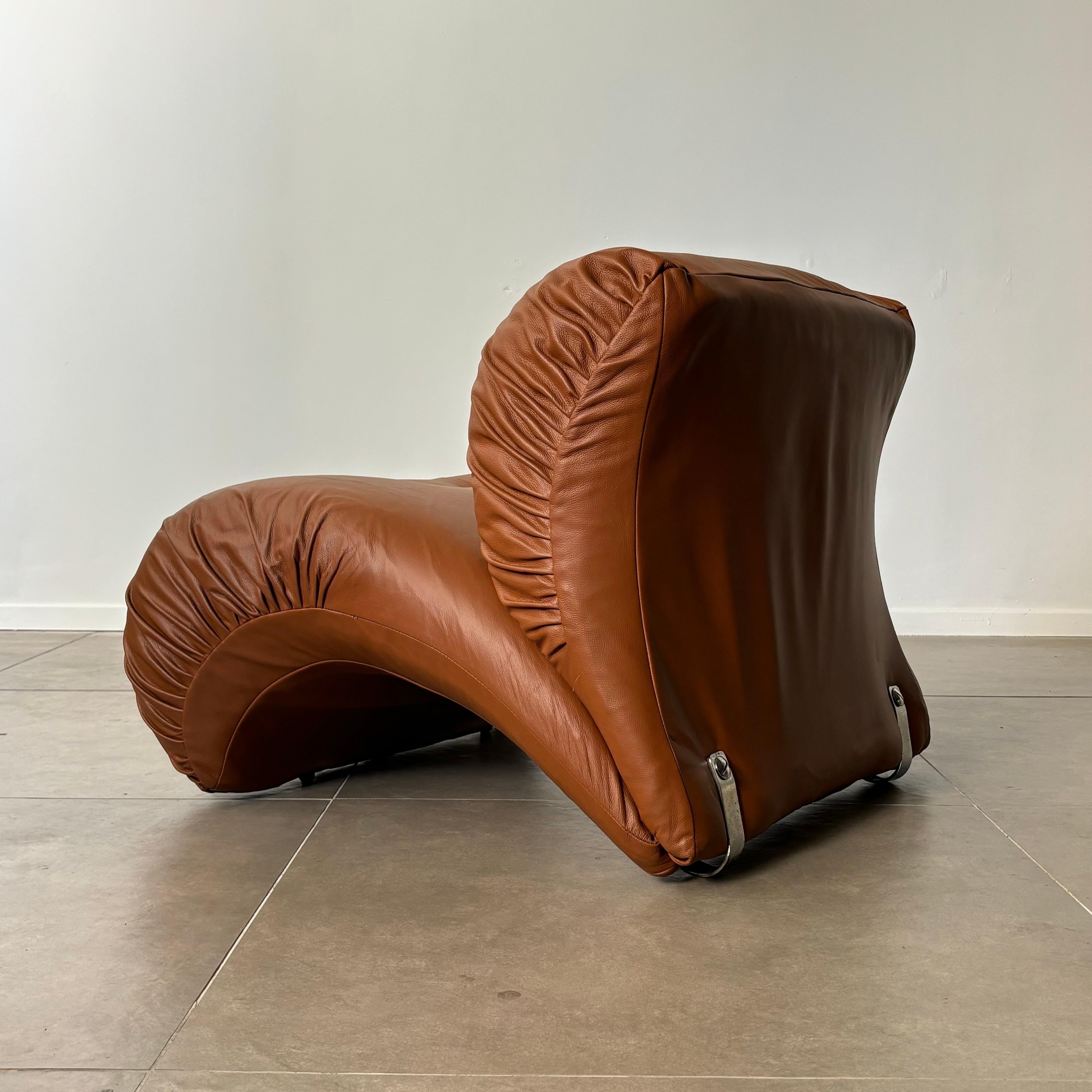Italian brown aniline leather lounge chair, 1970s 2