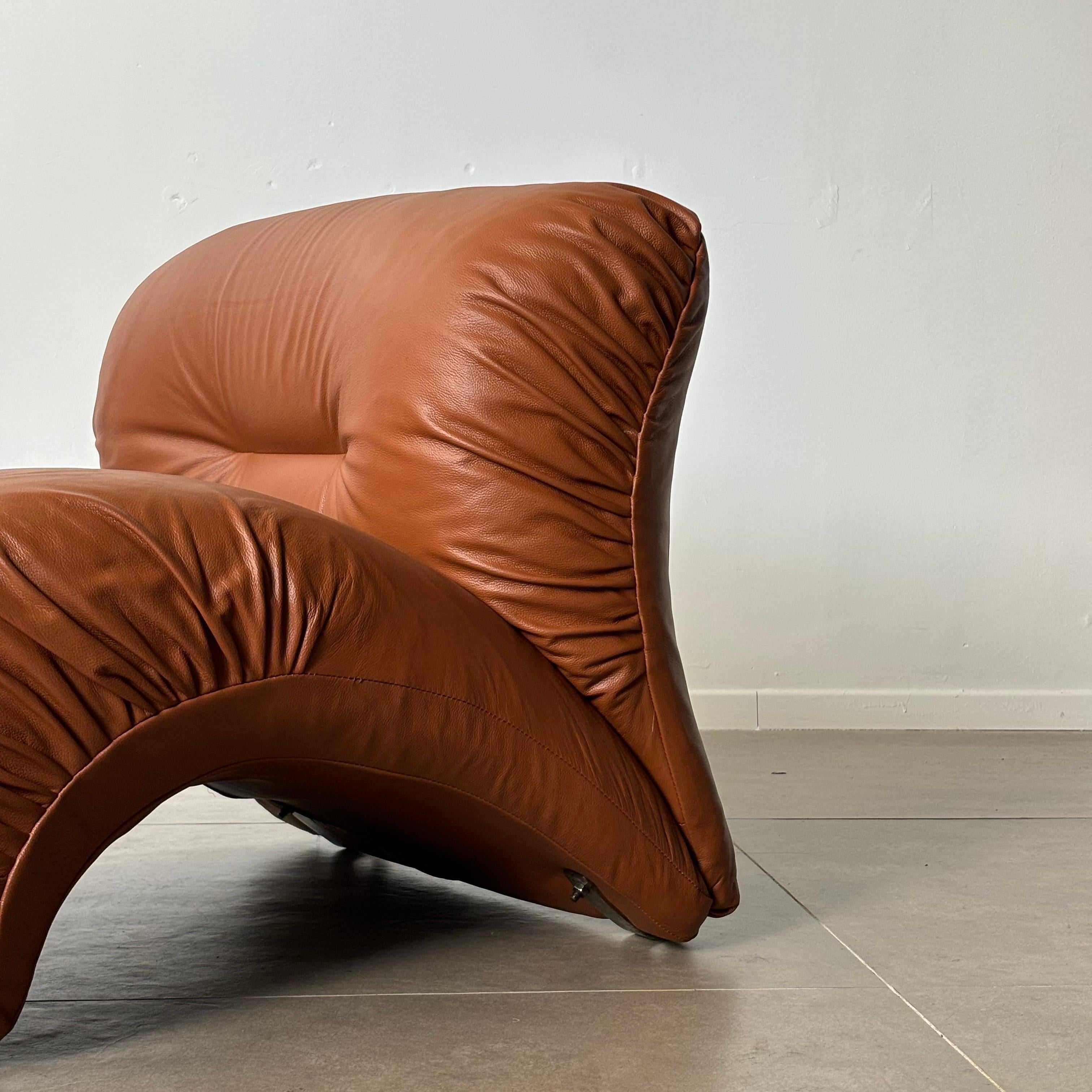 Italian brown aniline leather lounge chair, 1970s 3
