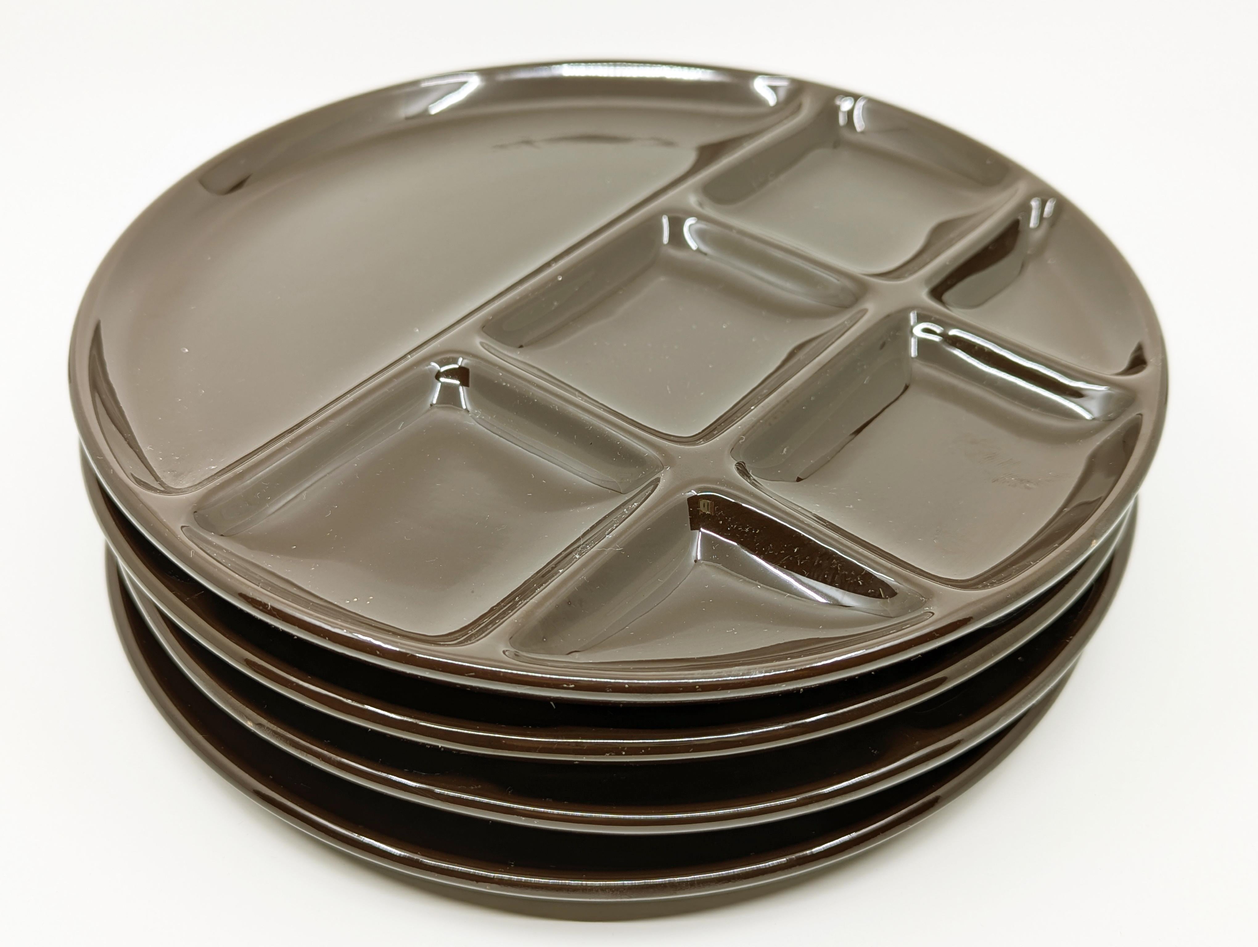 Platos de entrada de cerámica italiana marrón de los años 70 de Ambrogio Pozzi, set de 8 Italiano en venta