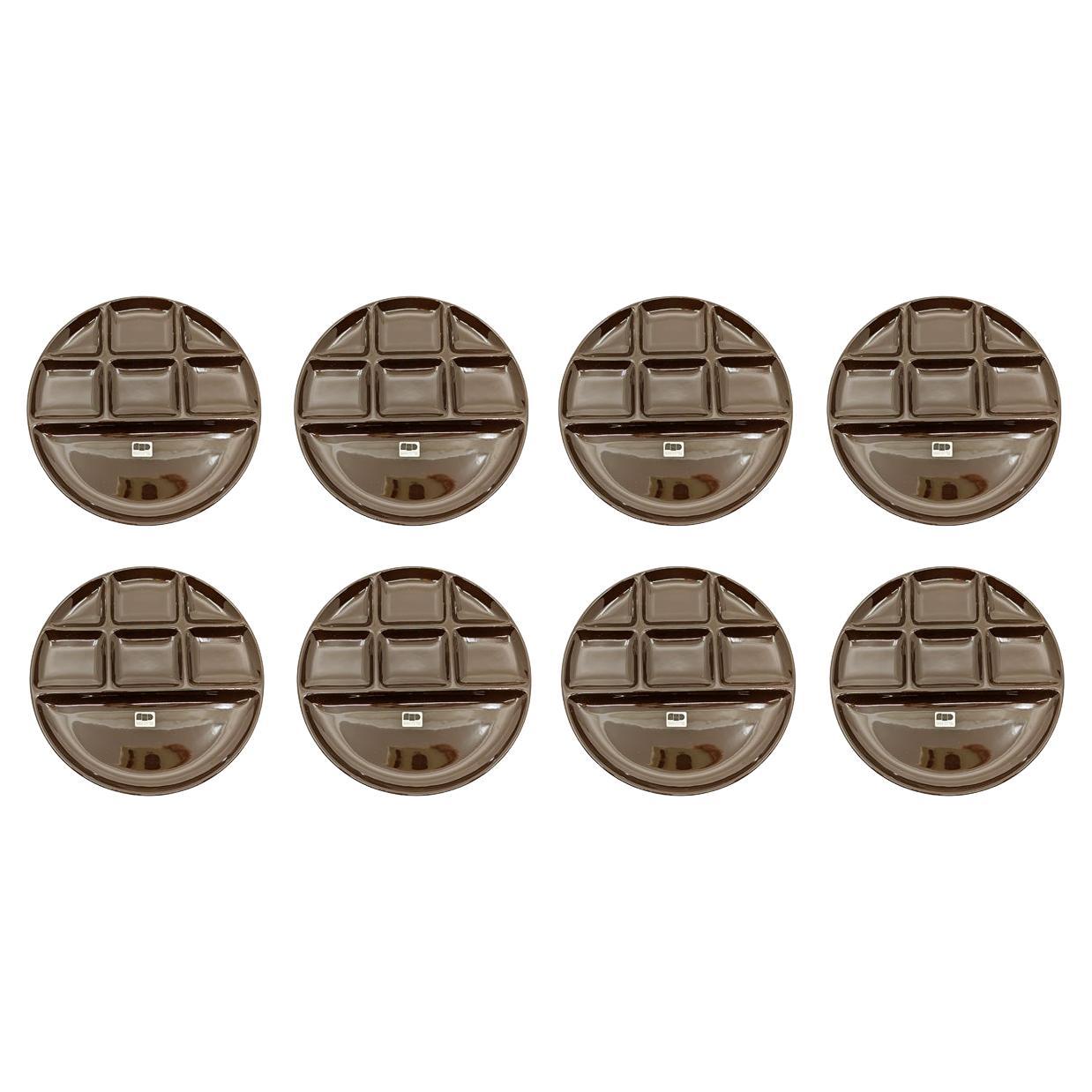 Platos de entrada de cerámica italiana marrón de los años 70 de Ambrogio Pozzi, set de 8