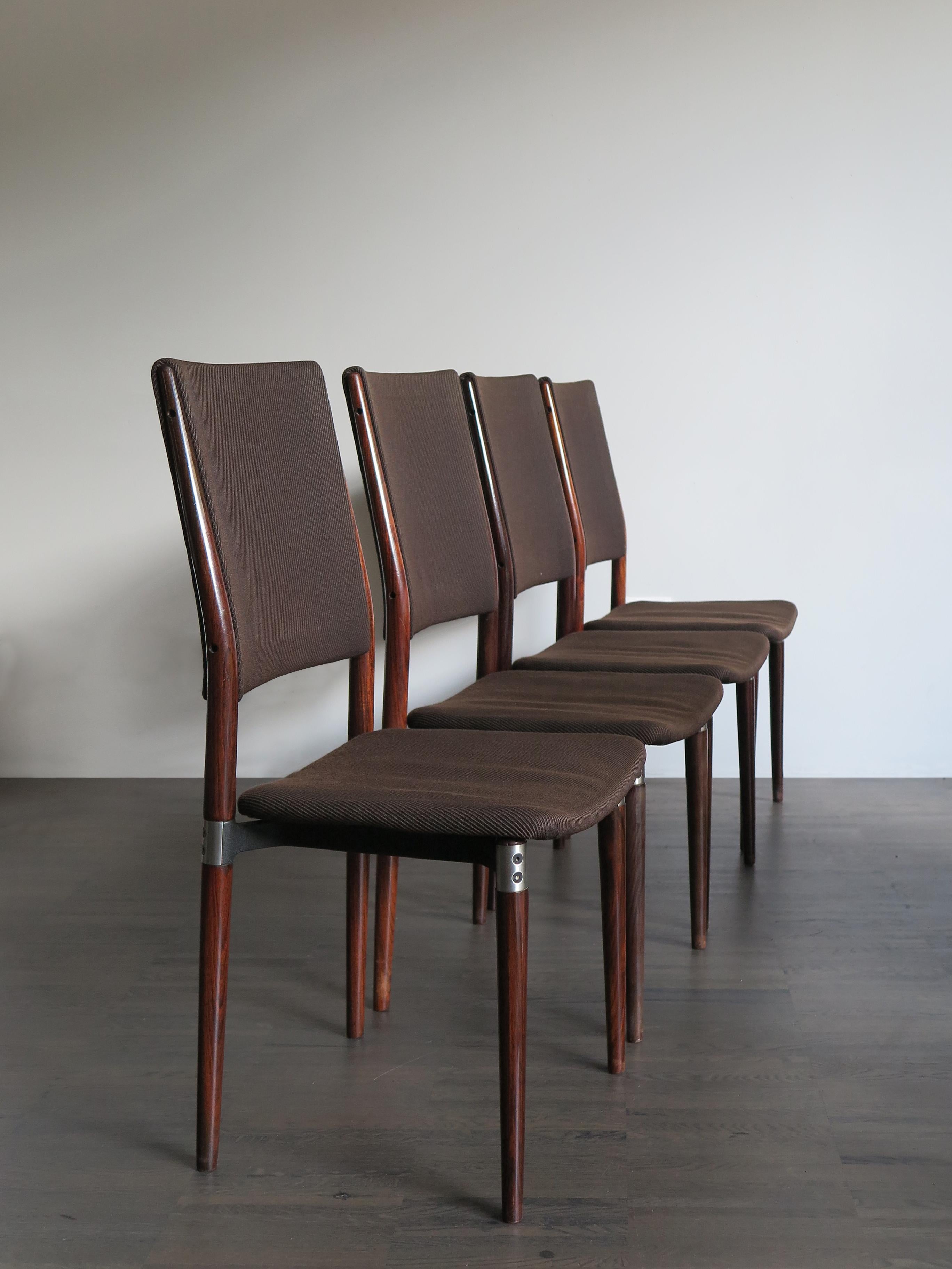 Italian dining chairs, set of four, model S81 designed by Eugenio Gerli for Tecno in 1958 with wooden and diecast aluminum frame and original fabric of the period, Mid-Century Modern design, 1950s

Please note that the chairs are original of the