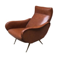 Italian Brown Leather Armchair, Lady Style, 1960s