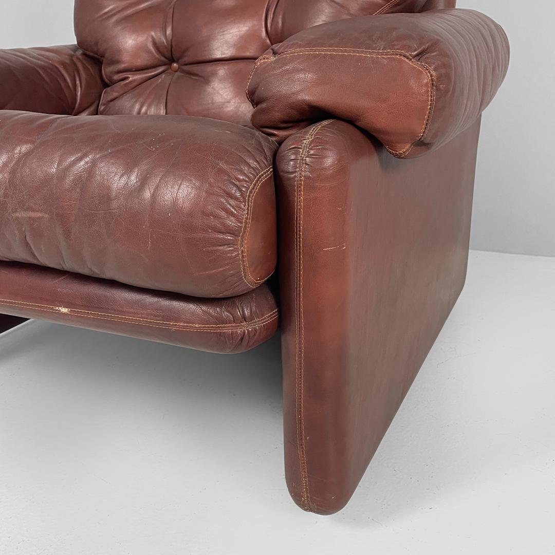 Italian brown leather armchairs Coronado by Afra and Tobia Scarpa for B&B, 1970s For Sale 11
