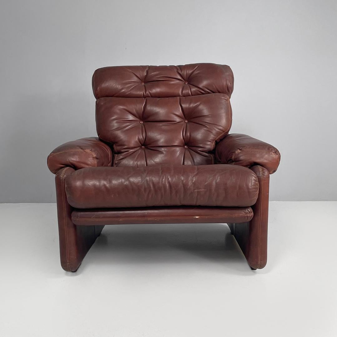 Italian brown leather armchairs Coronado by Afra and Tobia Scarpa for B&B, 1970s In Good Condition For Sale In MIlano, IT