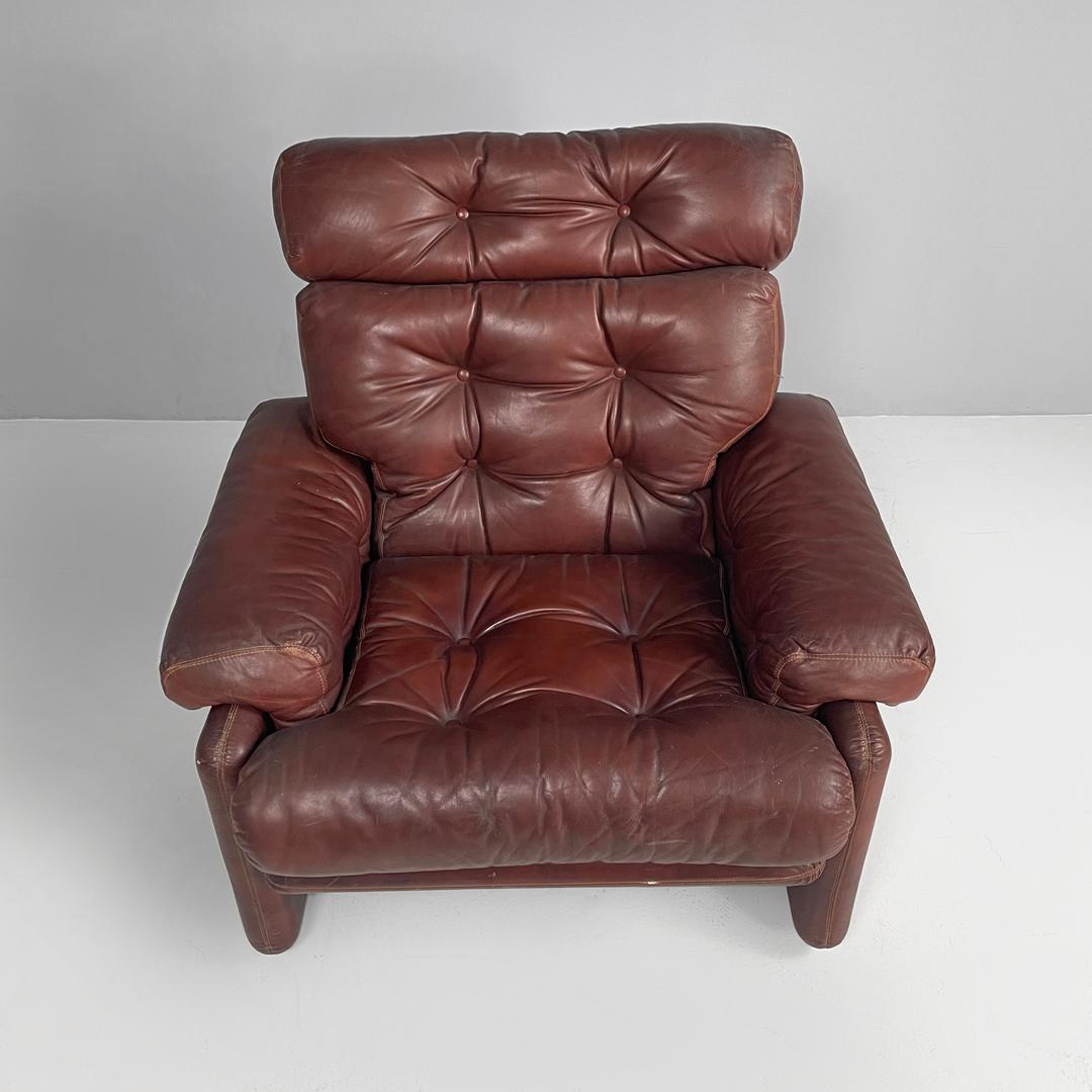 Italian brown leather armchairs Coronado by Afra and Tobia Scarpa for B&B, 1970s For Sale 2