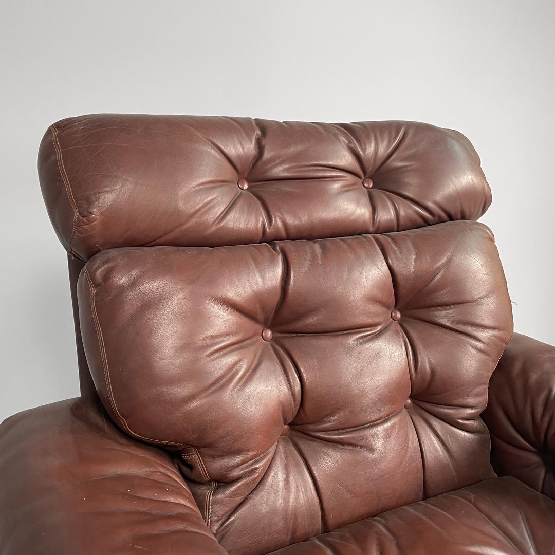 Italian brown leather armchairs Coronado by Afra and Tobia Scarpa for B&B, 1970s For Sale 3