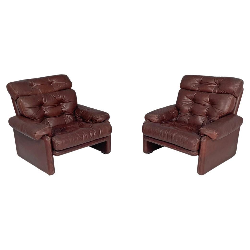 Italian brown leather armchairs Coronado by Afra and Tobia Scarpa for B&B, 1970s For Sale