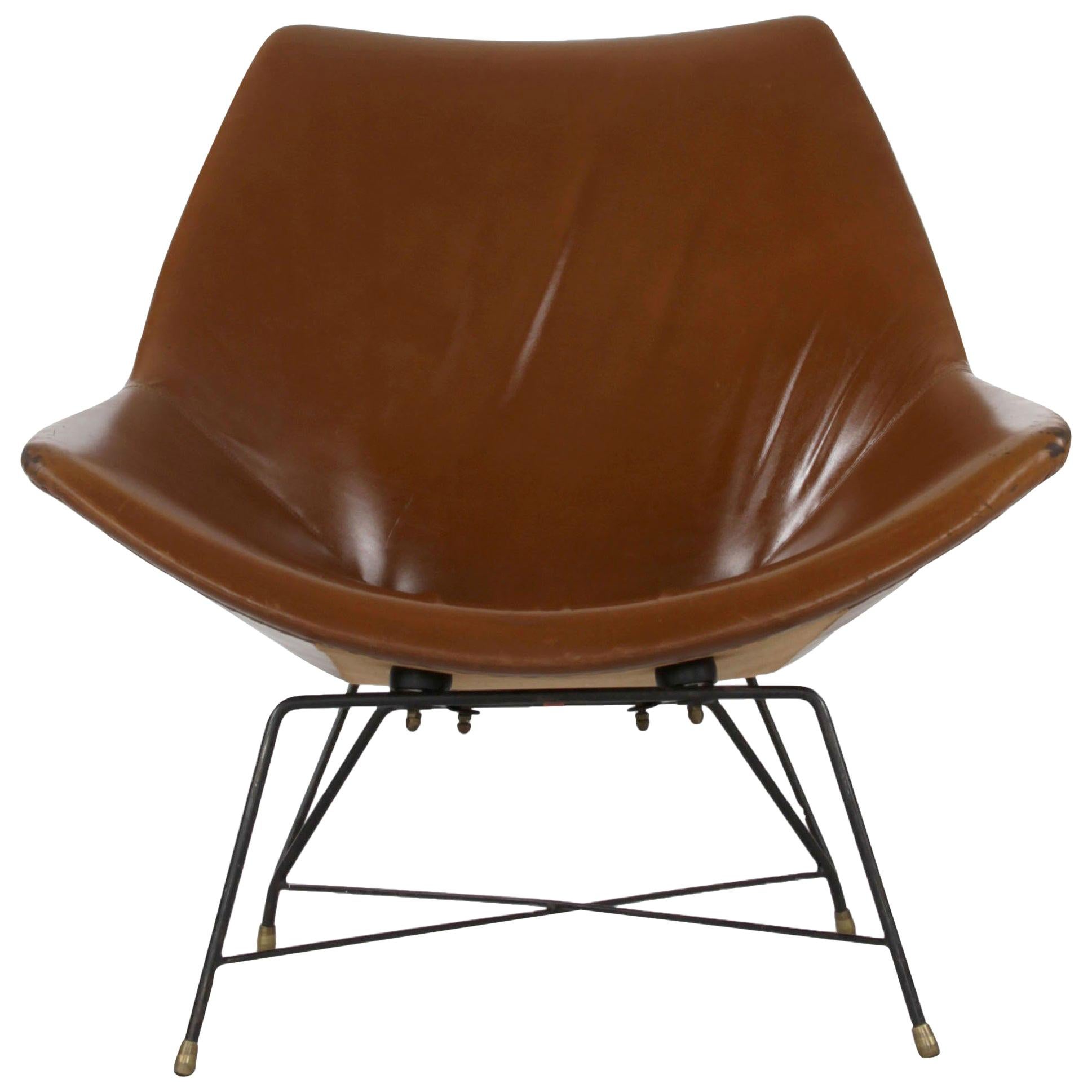 Chaise Kosmos italienne en cuir brun Design d'Augusto Bozzi pour Saporiti:: 1954