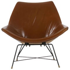 Italian Brown Leather Kosmos Chair Design by Augusto Bozzi for Saporiti, 1954