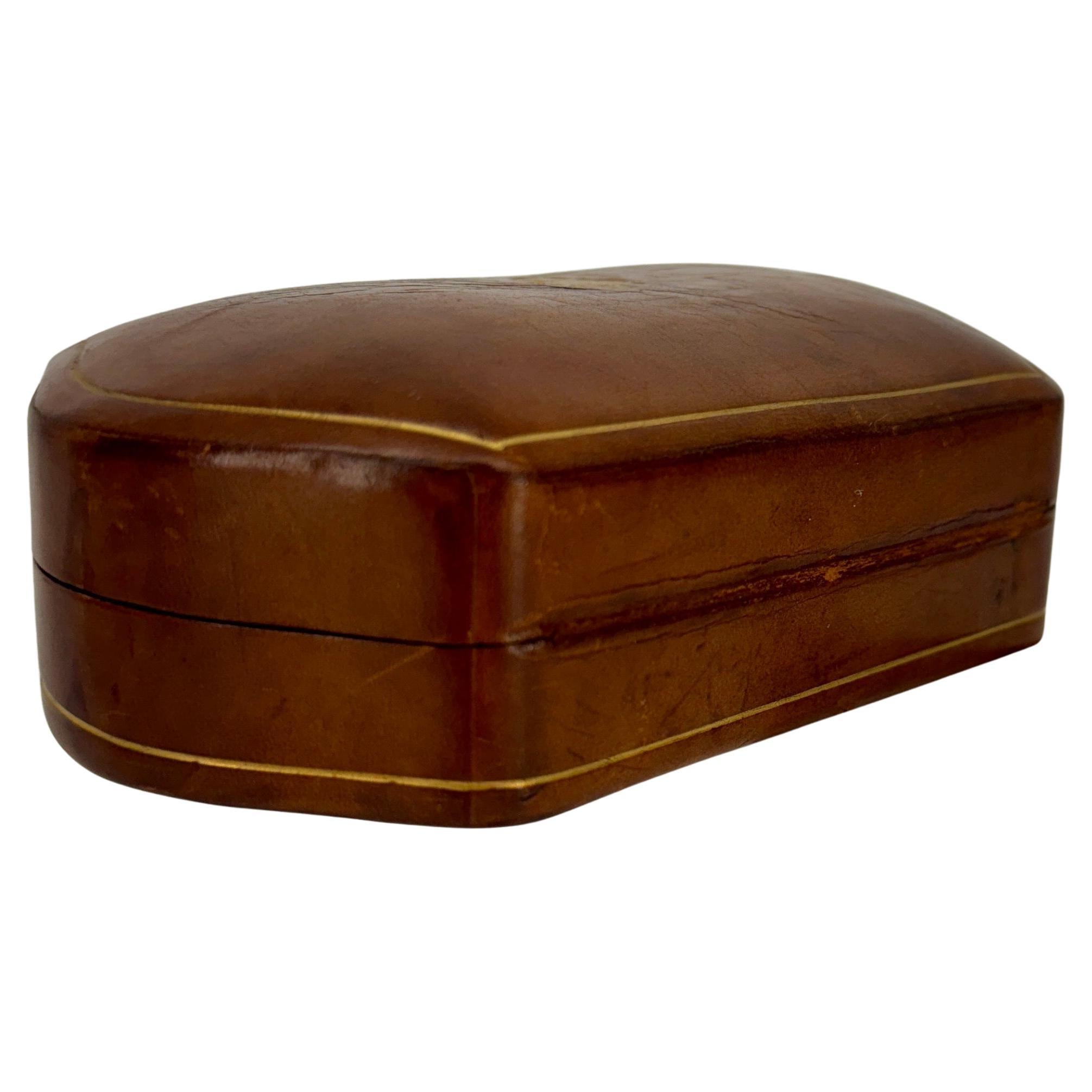 Italian Brown Leather Red Velvet Lined Jewelry Box For Sale 4
