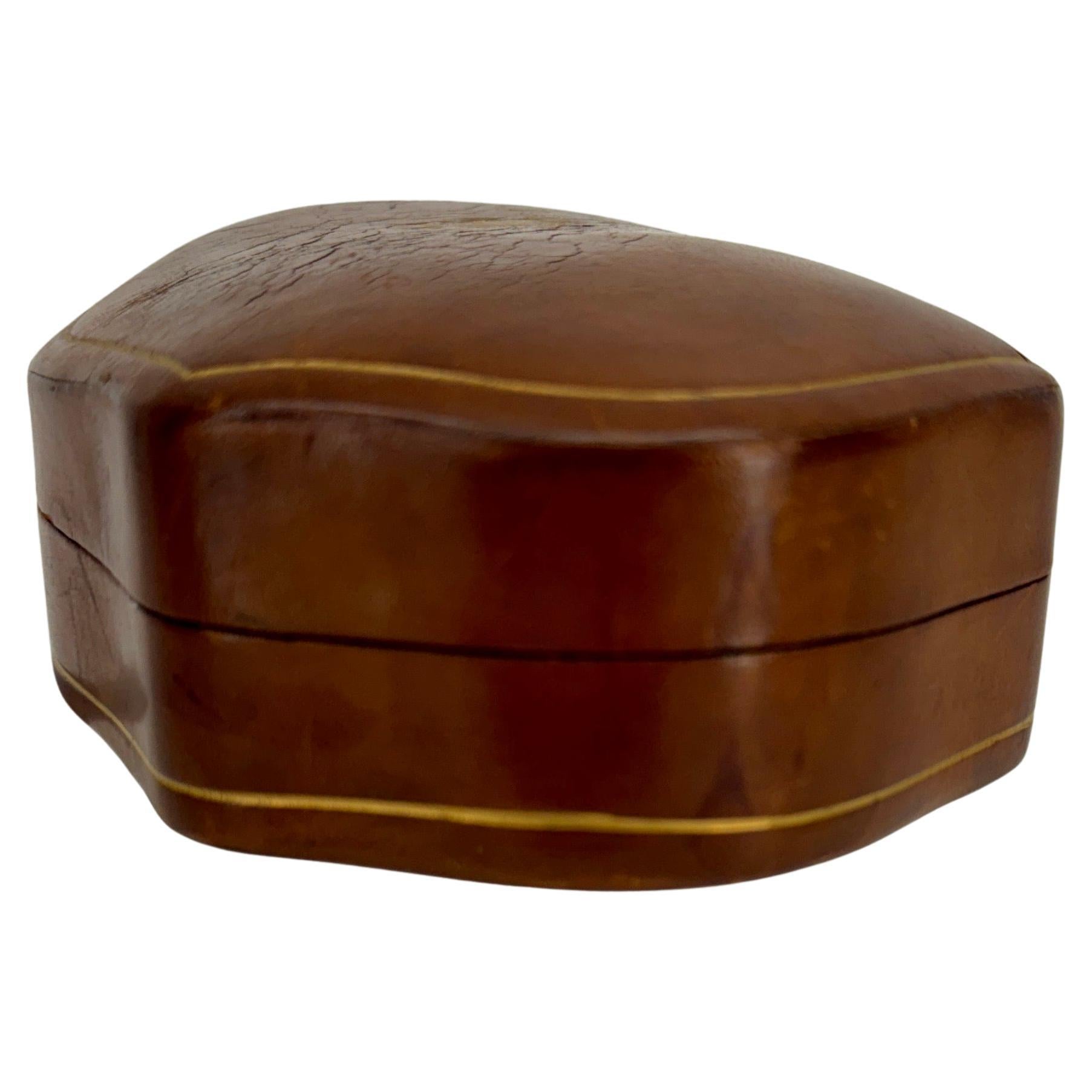 Italian Brown Leather Red Velvet Lined Jewelry Box For Sale 5