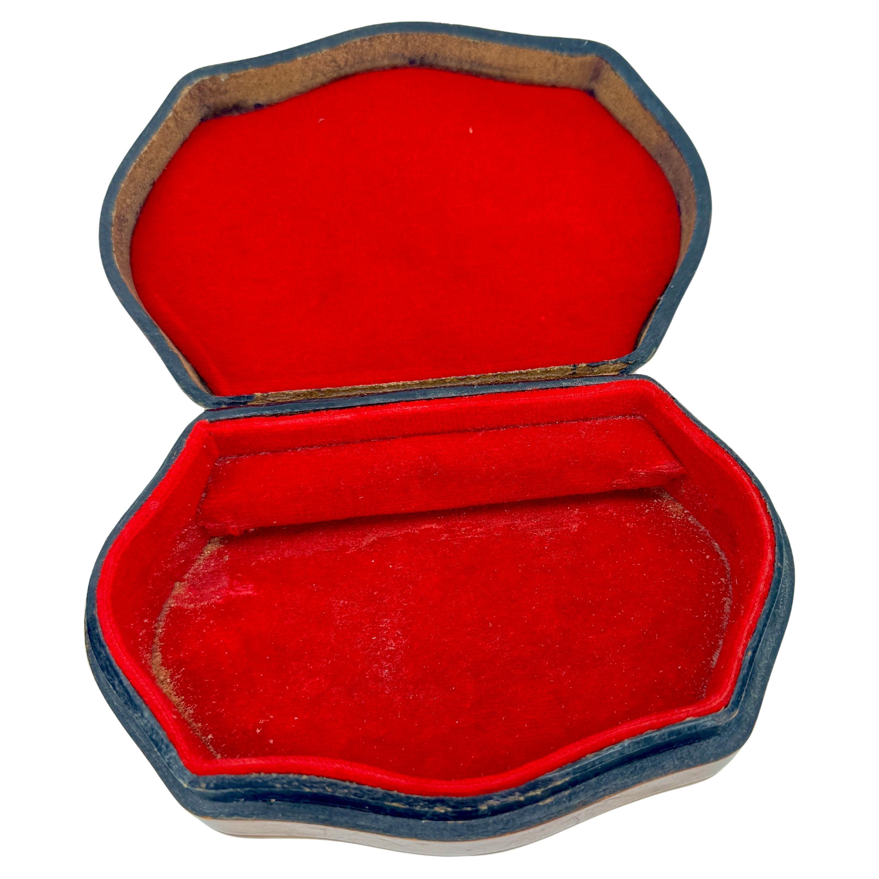 Italian Brown Leather Red Velvet Lined Jewelry Box For Sale 7