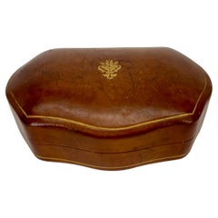 Italian Brown Leather Red Velvet Lined Jewelry Box