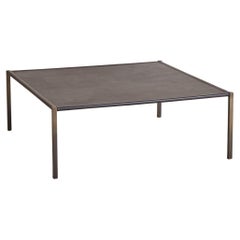 Italienischer quadratischer Couchtisch aus braunem Leder, frühes 21.