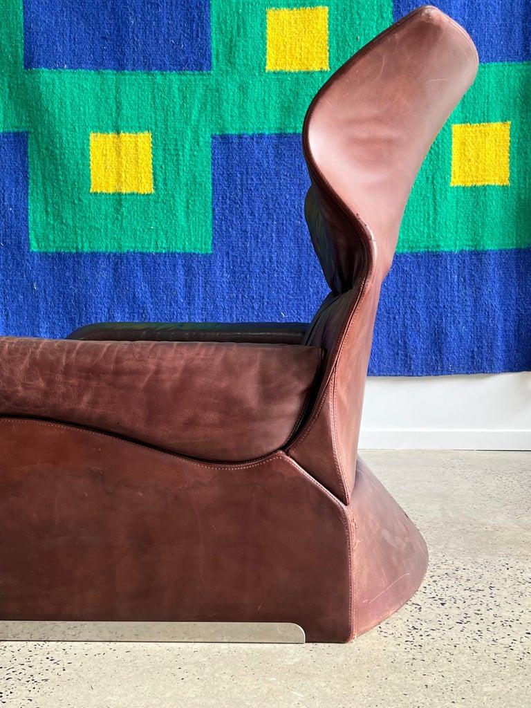 Italian Brown Leather Vela Alta Armchair by Giovanni Offredi for Saporiti 1970 For Sale 2