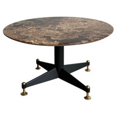 Italian Brown Marble and Brass Round Coffee Table, 1960s