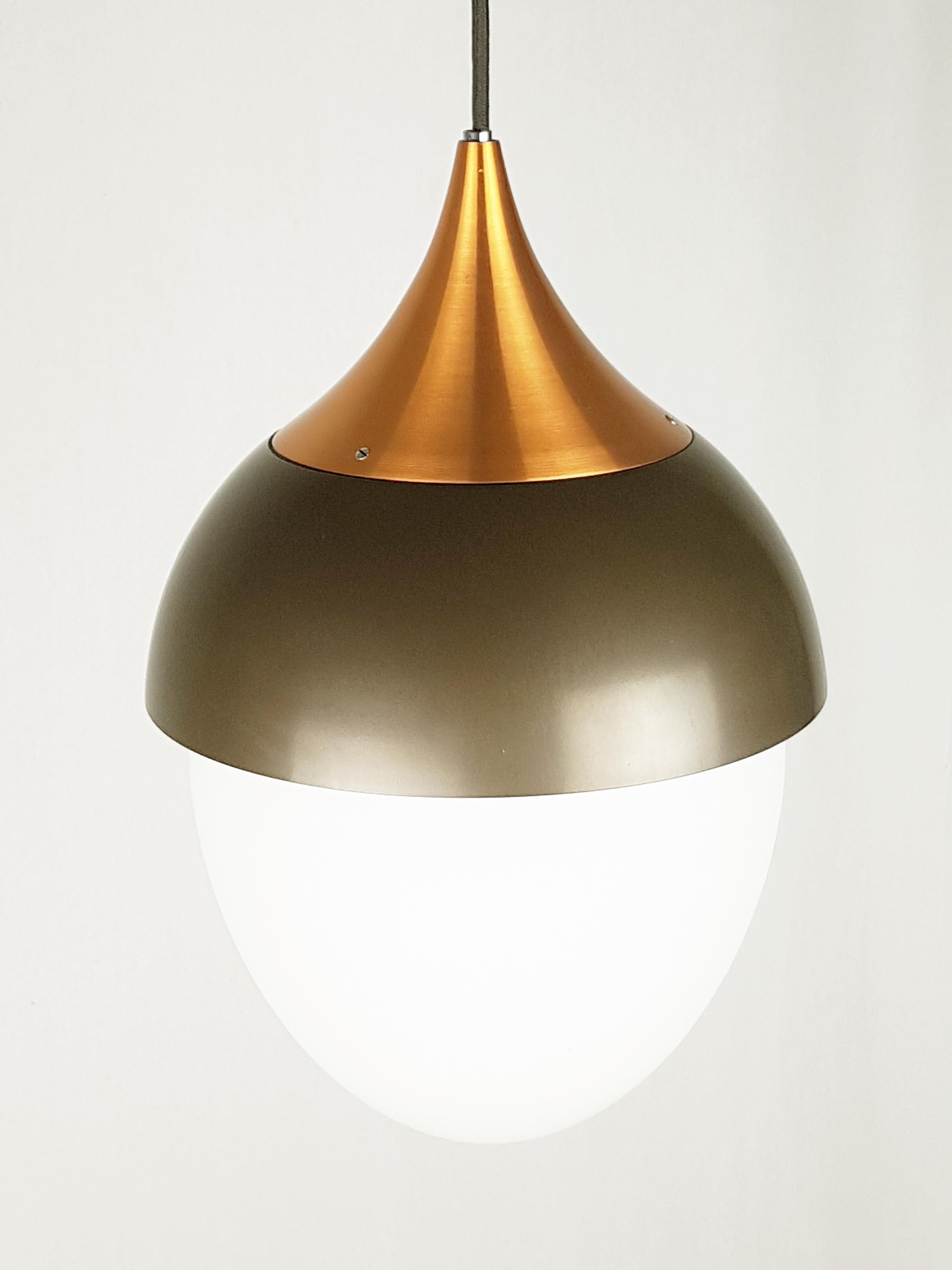 Italian Brown Metal, Copper & Glass Pendant Lamp from Stilnovo, 1960s For Sale 1