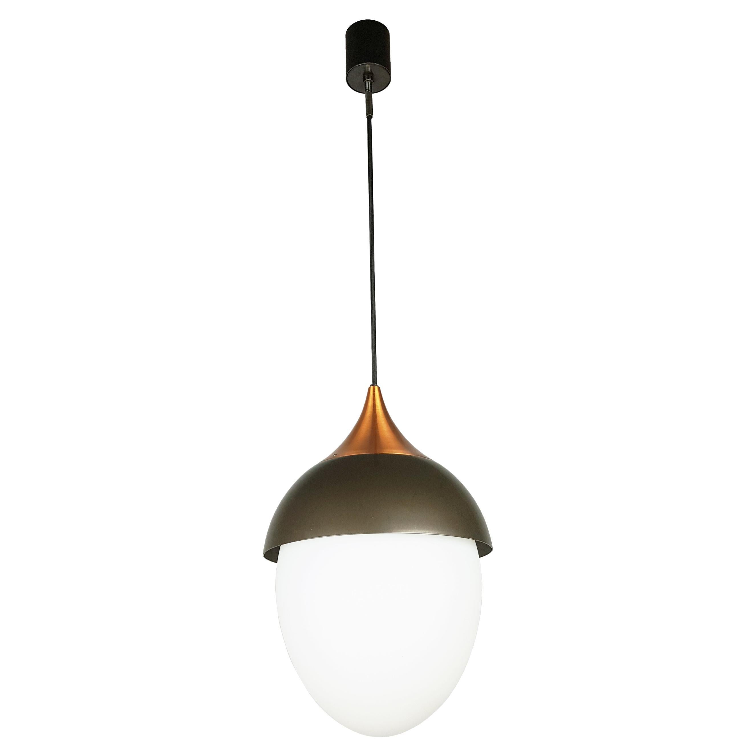 Lampe suspendue italienne en métal brun, cuivre et verre de Stilnovo, années 1960