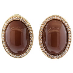 Italian Brown Moonstone Diamond Gold Earrings