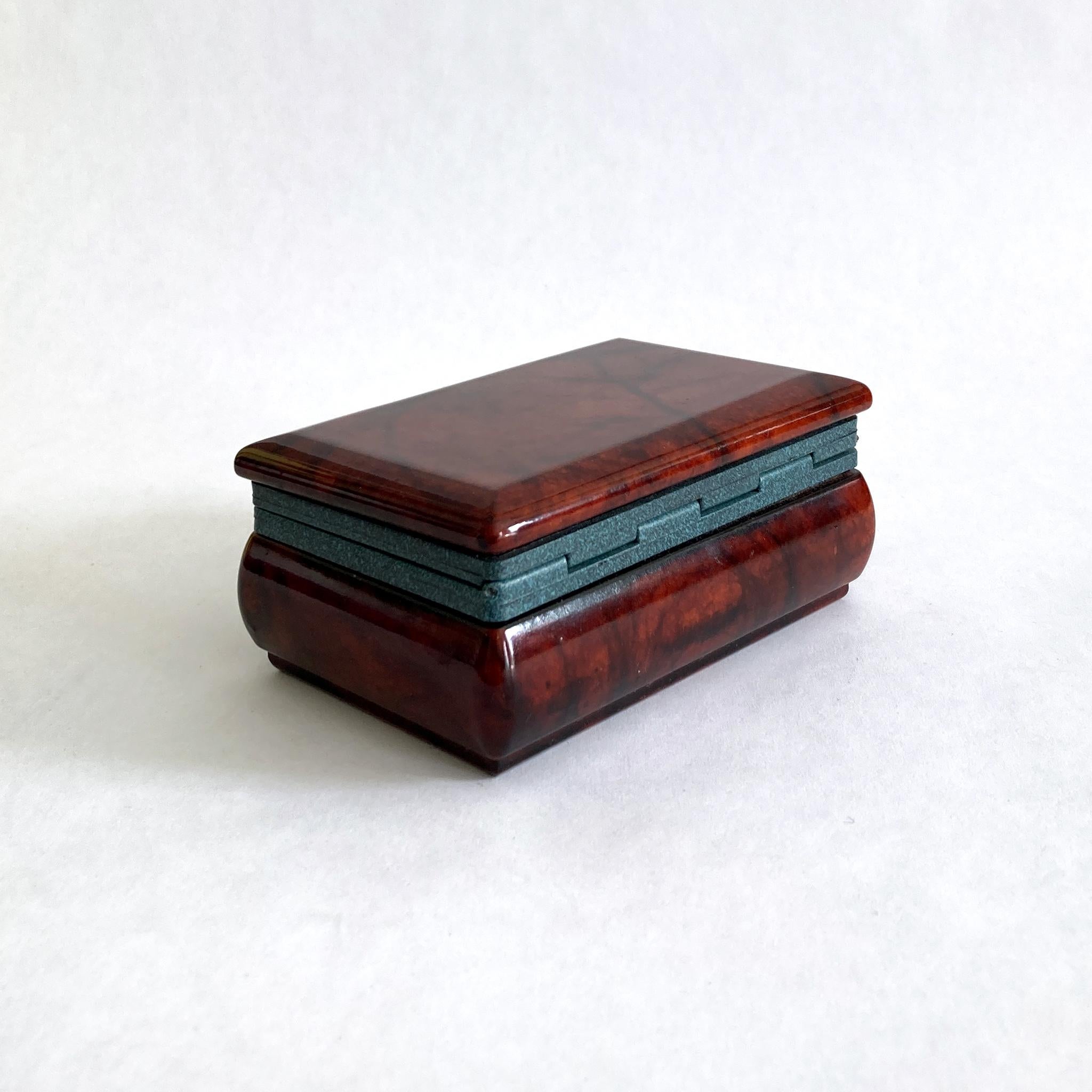 Late 20th Century Alabaster Rectangular Hinged Box in Brown Red with Blue Hinge, Italian, 1970s