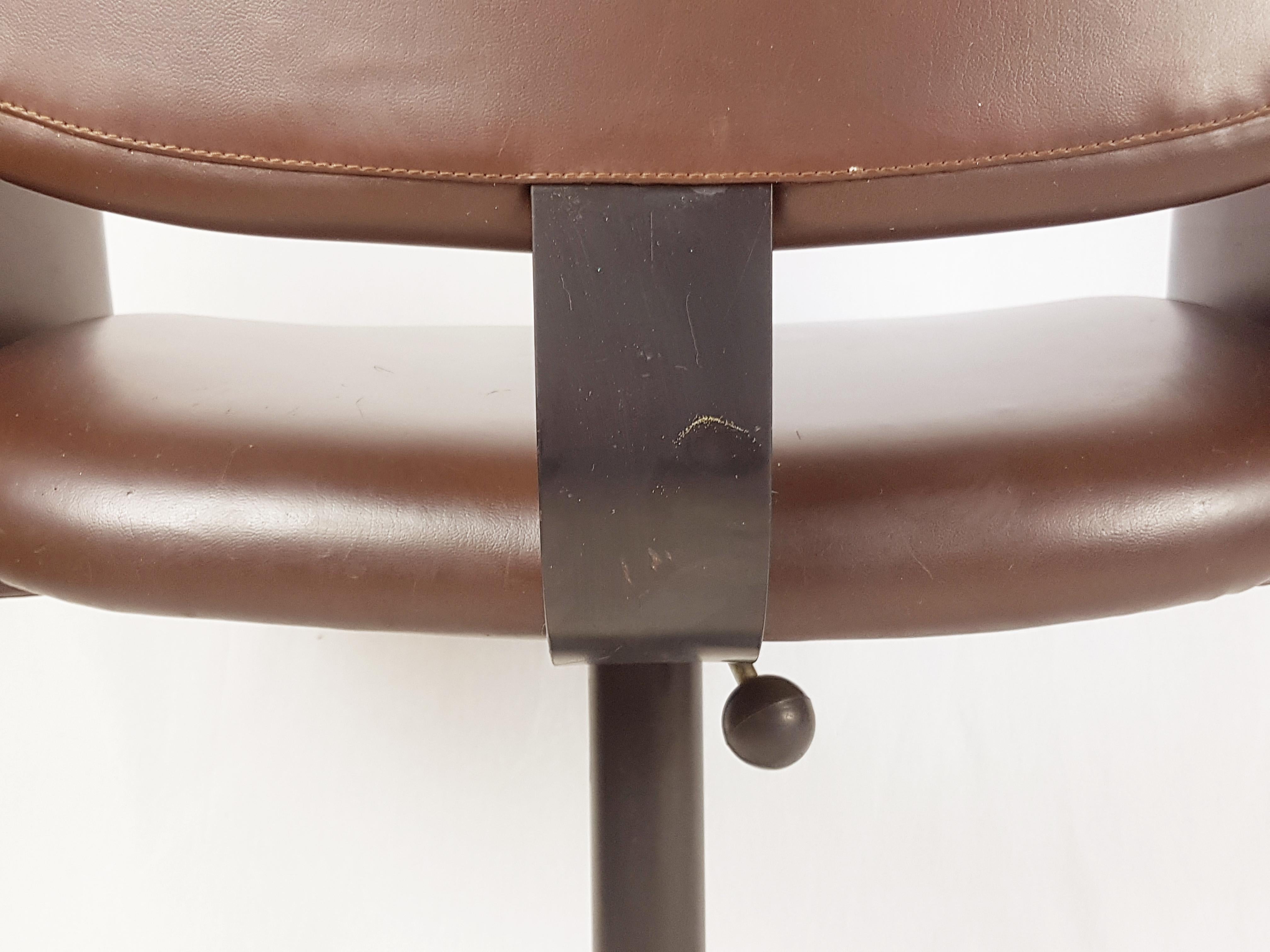 Painted Italian Brown Skai & Metal 1960/70s Wheeled Office Chair