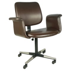 Vintage Italian Brown Skai & Metal 1960/70s Wheeled Office Chair
