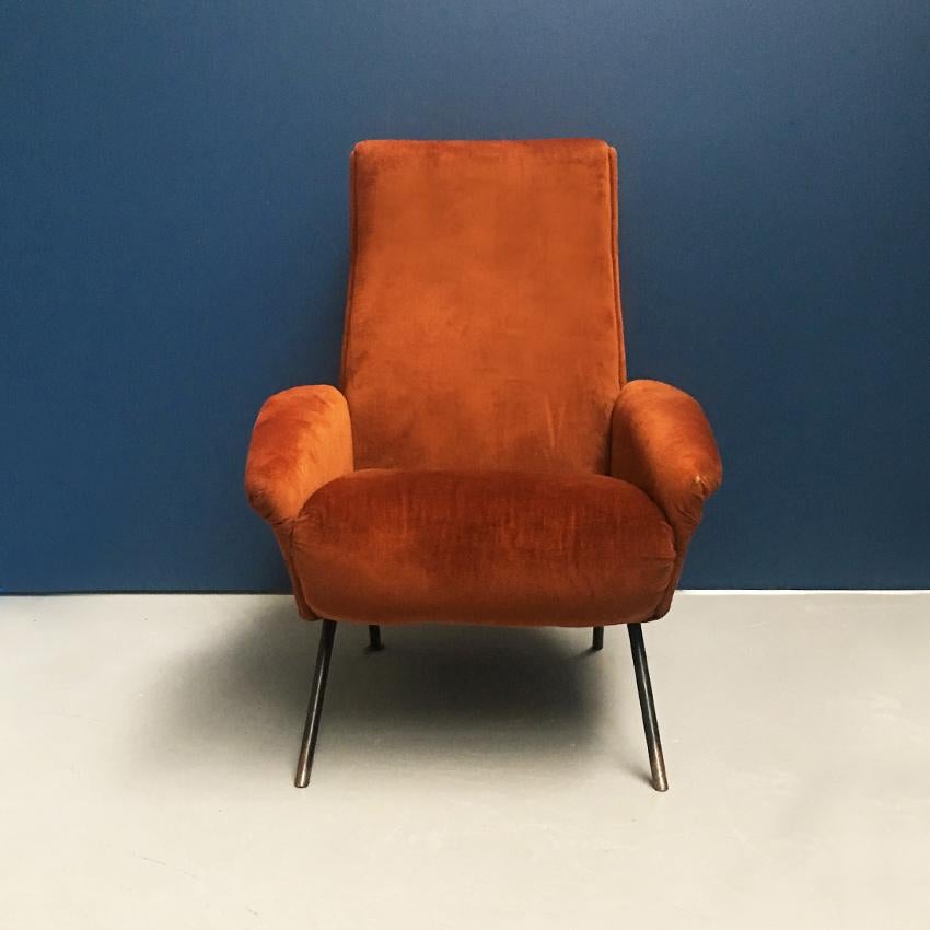 Mid-Century Modern Italian Brown Velvet Armchair, 1950s